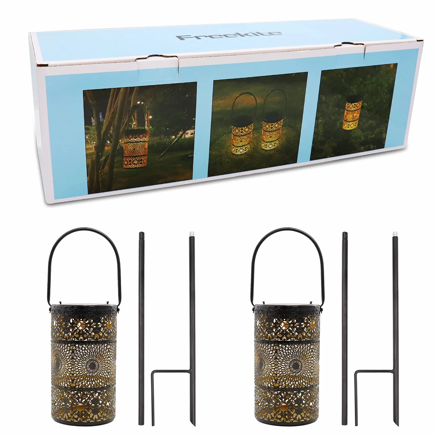 Lanternes Solaires Extérieures Lot de 2 Lampes Solaires de Jardin en Métal avec Piquets de Terre