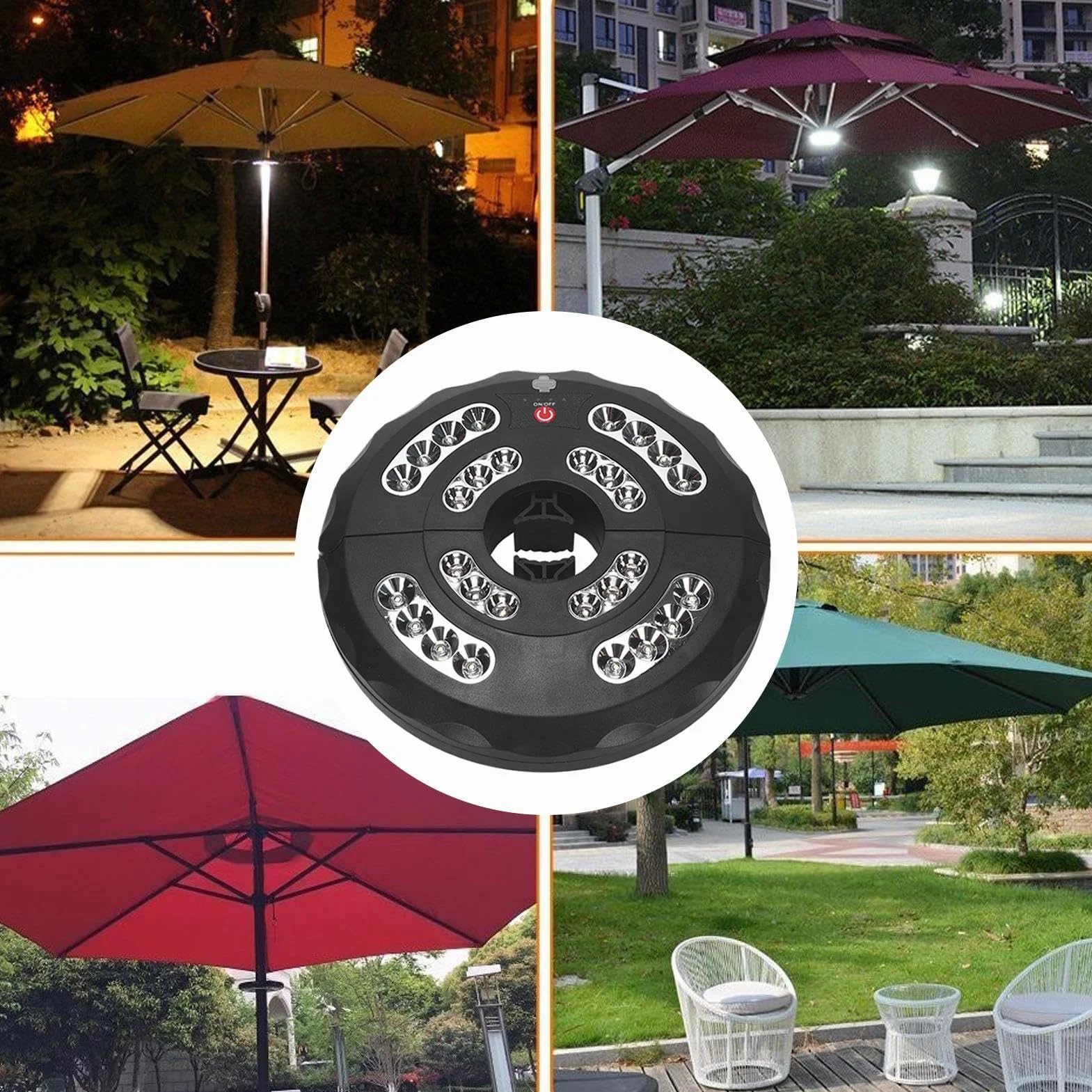 Lumières pour Parasol Extérieur, Éclairage Extérieur Rechargeable - Lampe Étanche 3 Modes