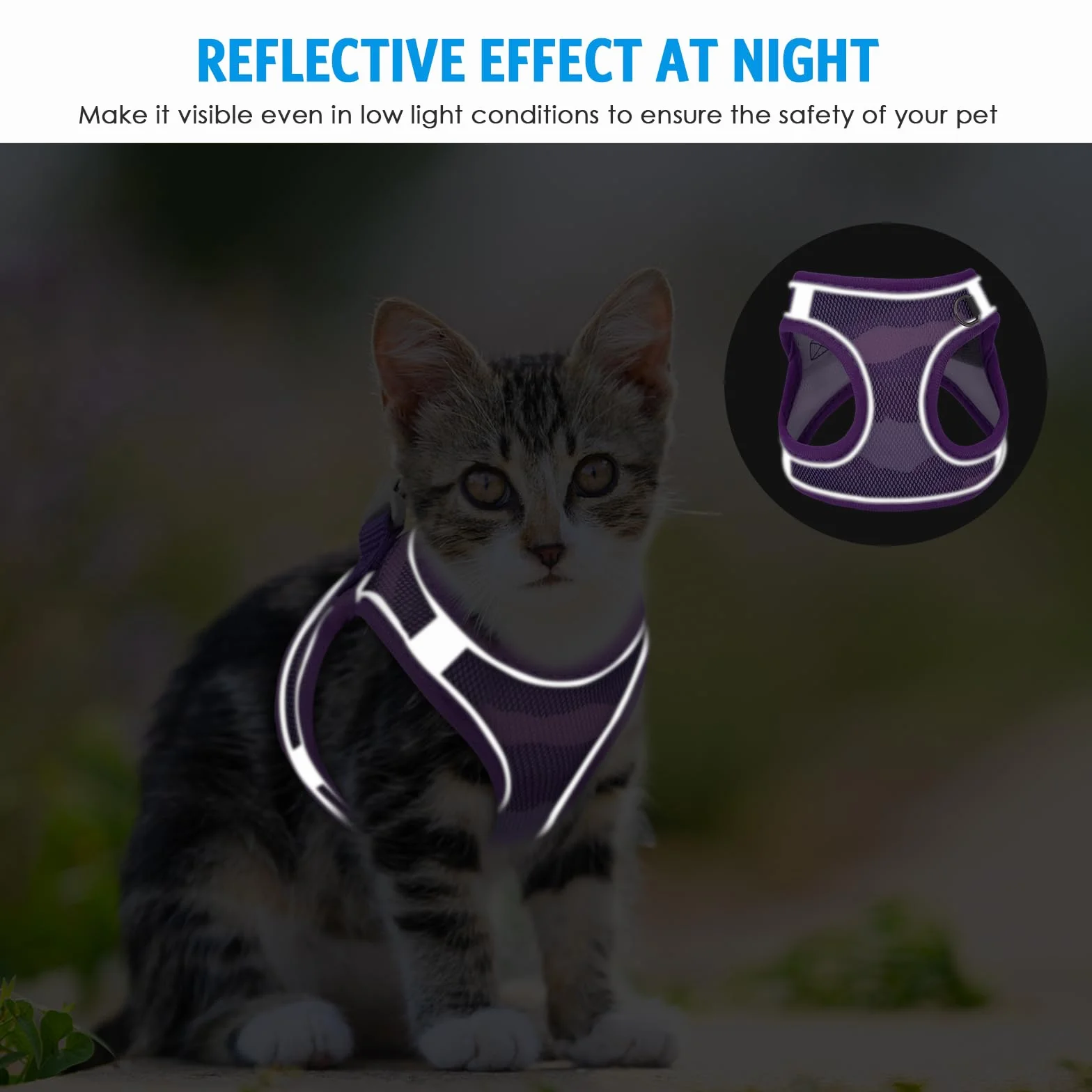 Brifit Harnais pour Chat Anti-Fugue Réglable avec Bande Réfléchissante & Maille Respirante, Pourpre, XXS