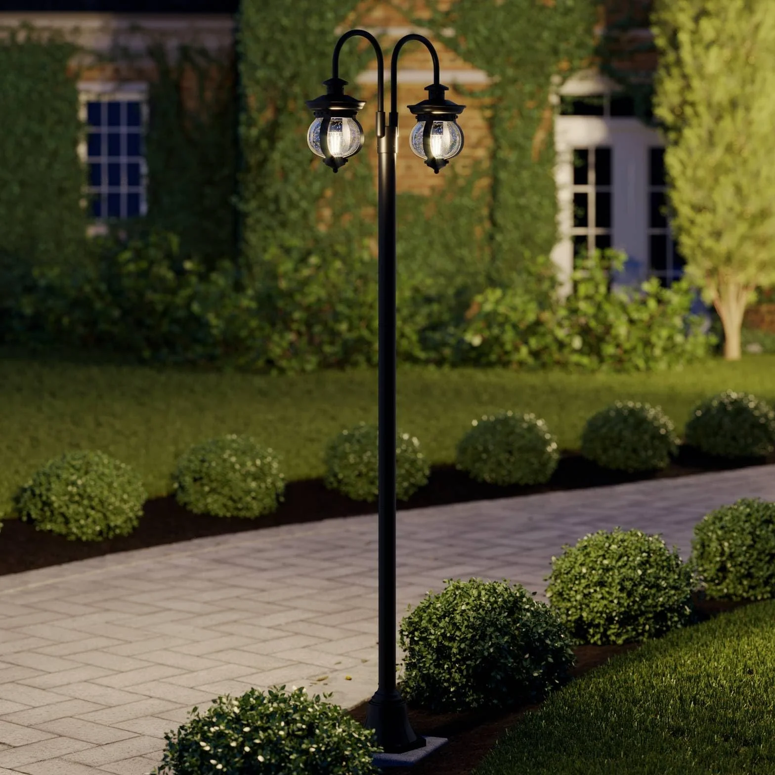 Lindby Lampadaire Extérieur Farley Intensité Variable Noir Métal 2 Lampes E27