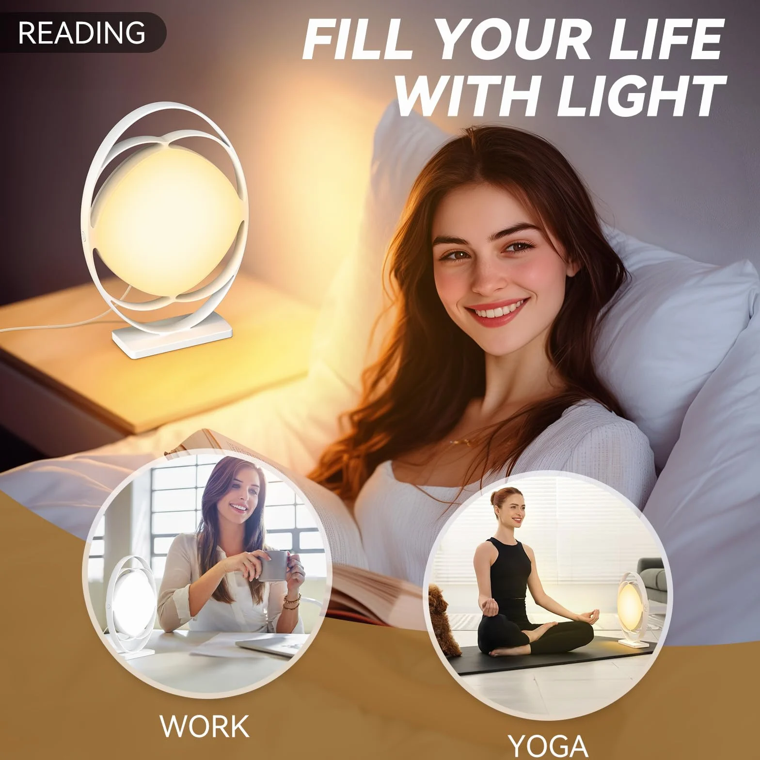 Lampe de luminothérapie 10000 Lux sans UV, 3 températures de couleur, 4 minuteries, 5 intensités réglables, fonction mémoire
