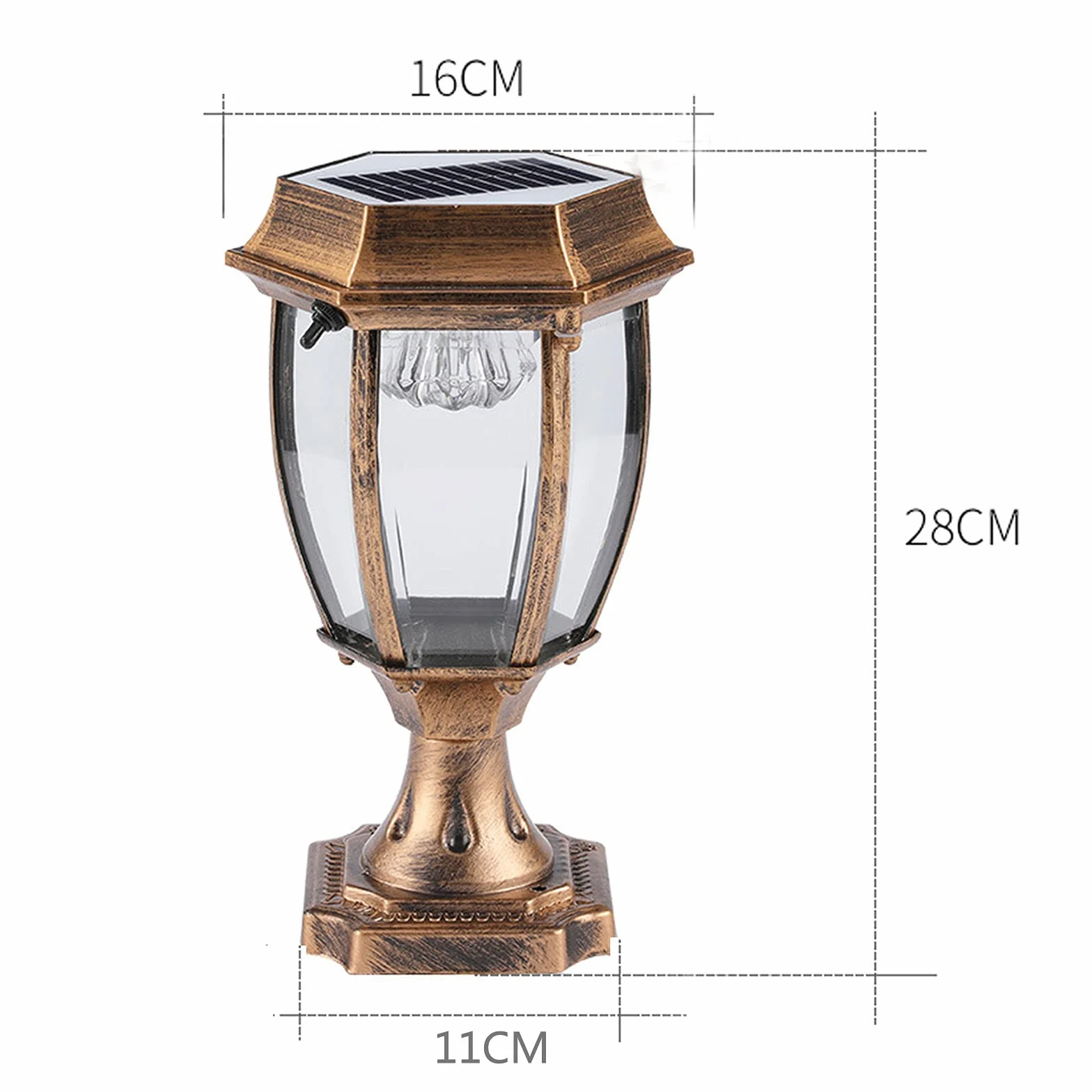 Lampe Solaire LED Extérieur IP65 Étanche Blanche Chaude Lampe Pilier Portail Lanterne Classique Jardin Cour Bronze