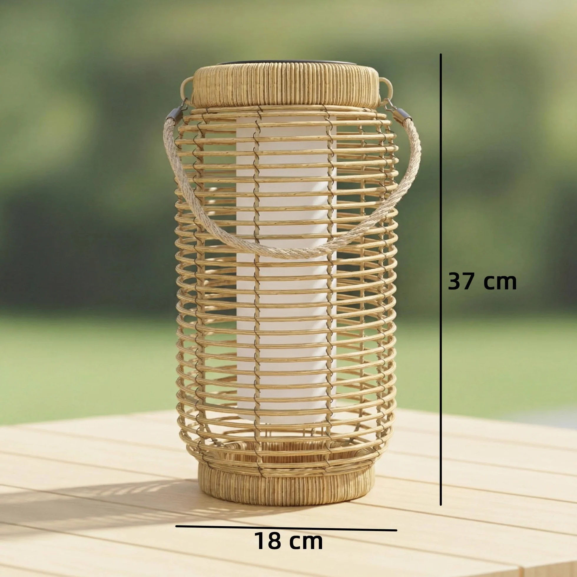 Outsunny Lampadaire d'Extérieur Solaire Lot de 2 LED Jardin Résine Tressée Acier Ø18 x 37 cm Sable