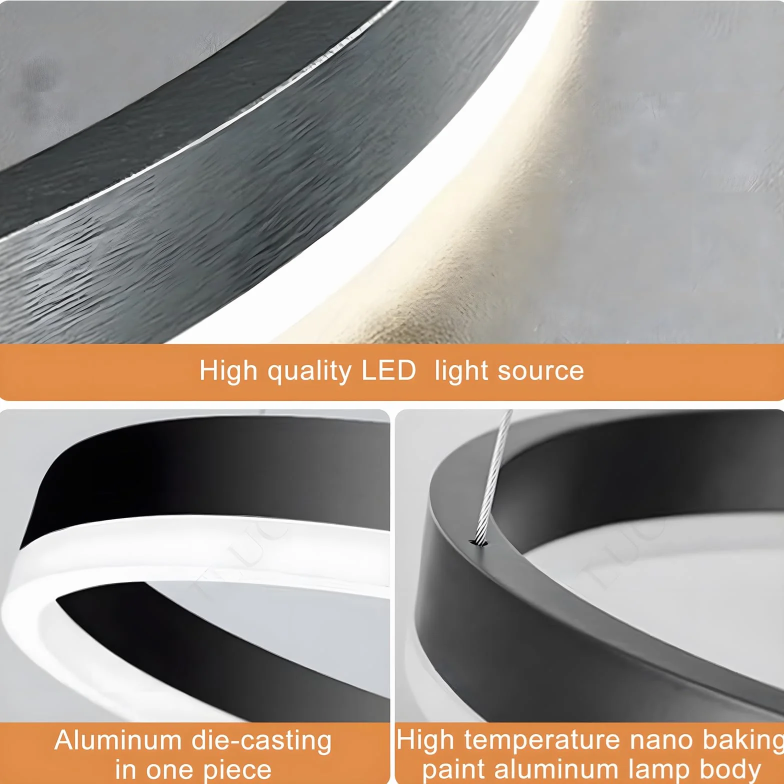 Lustre LED Moderne DIY Cercle | 1 Noire Anneaux :60cm=29W| Éclairage Suspendu LED Métal+Acrylique Télécommande Intensité Variable 2,13G Lampe Suspendue Plafond Ronde Salon Chambre Coucher