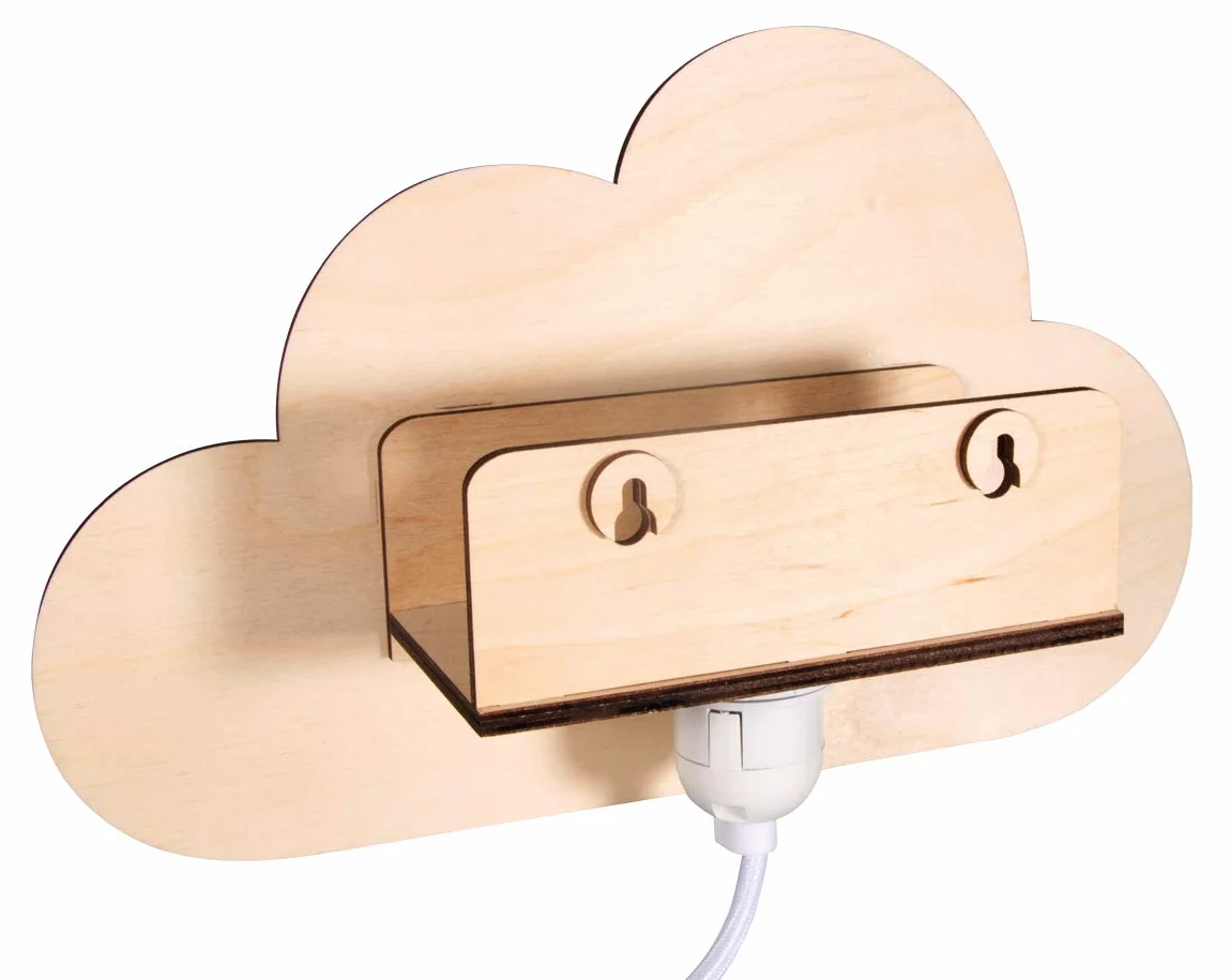 Rayher Lampe murale nuage bois naturel FSCMixCred kit 6 pièces 31x18,5x7,5cm décoration chambre d'enfant