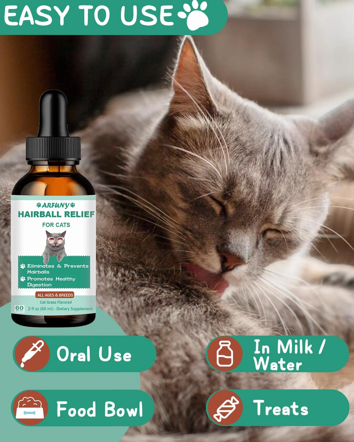 Anti Boule de Poil Chat Gouttes Anticrêpe 60ML avec Catnip et Vitamines