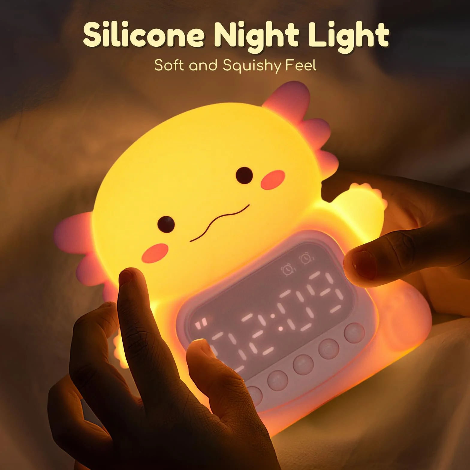 Réveil Axolotl avec veilleuse 7 couleurs RVB lampe de table en silicone pour enfants