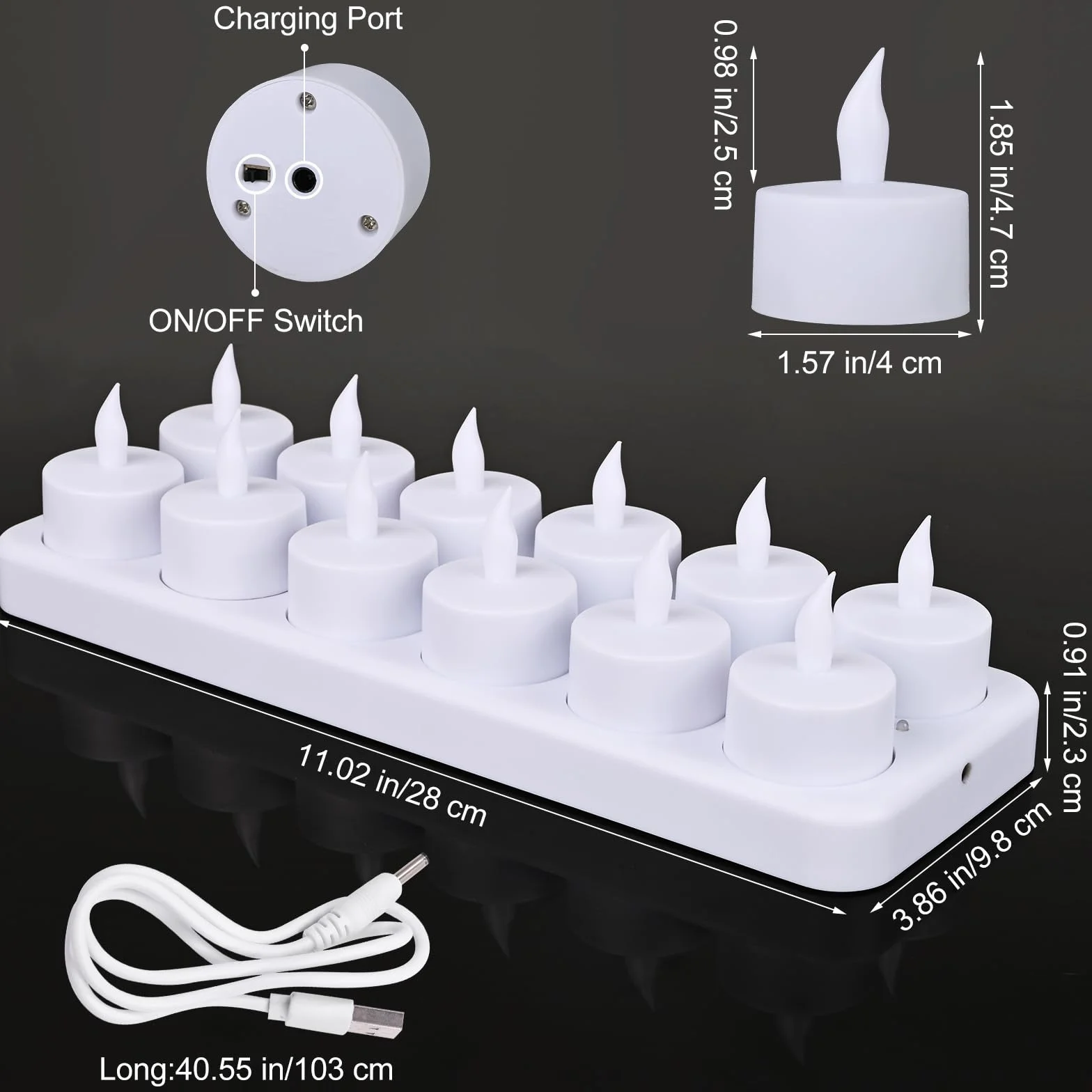 Bougie LED Rechargeable avec Télécommande, Lot de 12, Flamme Vacillante, Minuteur, pour Mariage Halloween