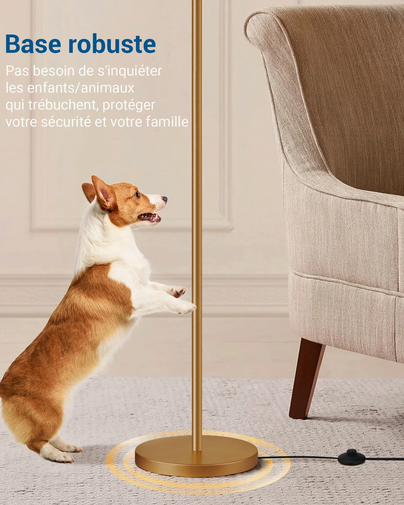 Lampadaire Doré Salon 161 cm avec Abat-Jour Lin Beige, Ampoule E27 Incluse