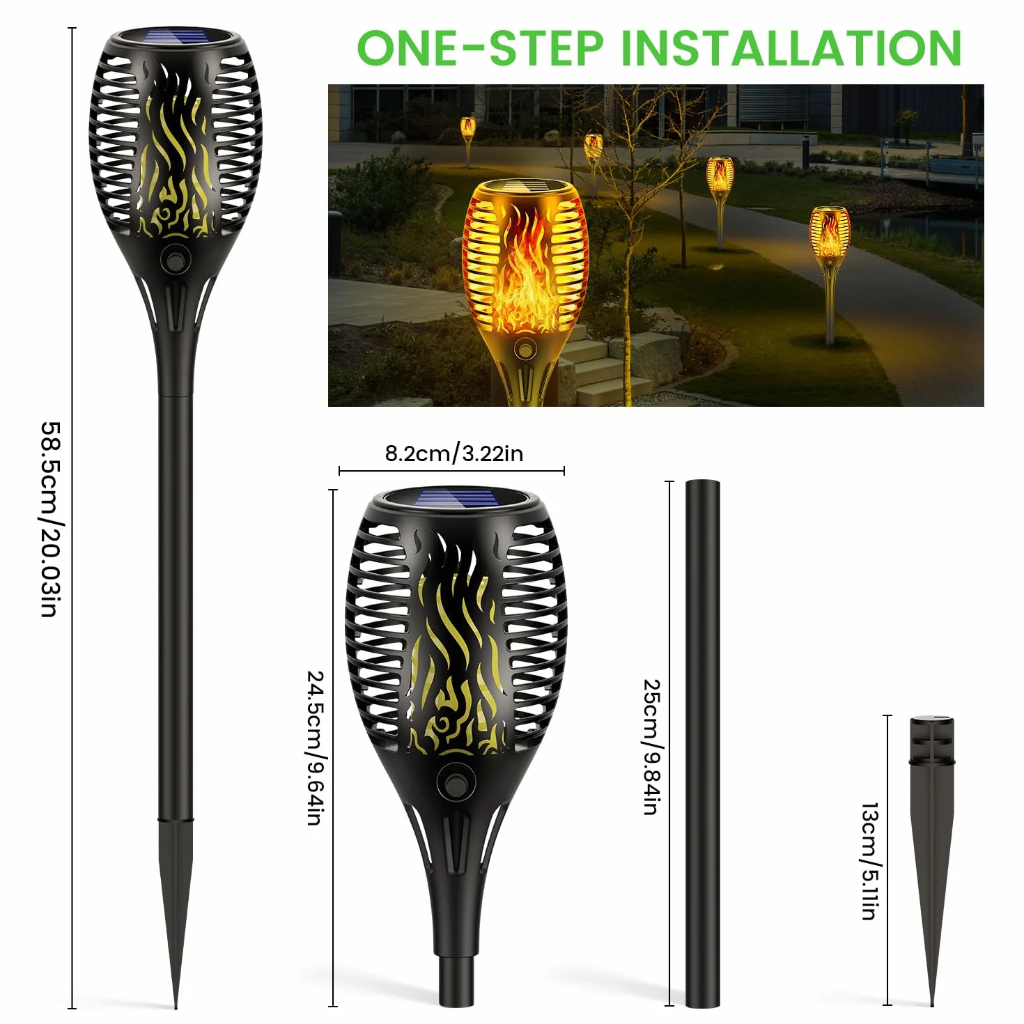 Lampes solaires jardin extérieur effet flamme réaliste étanche IP65 33 LED 4 pièces
