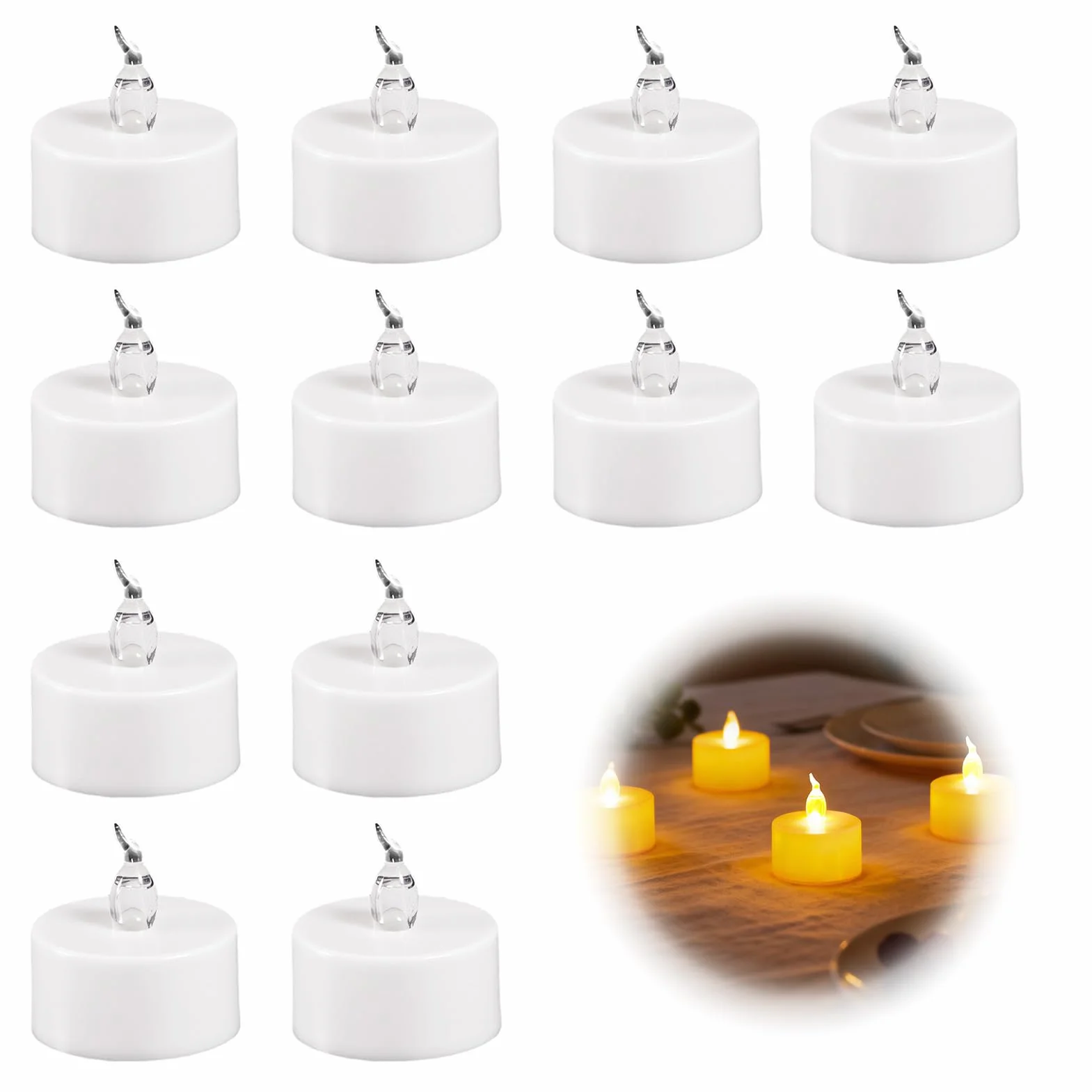 Bougies LED chauffe-plat jaunes chaudes à piles 12 pièces pour mariages fêtes