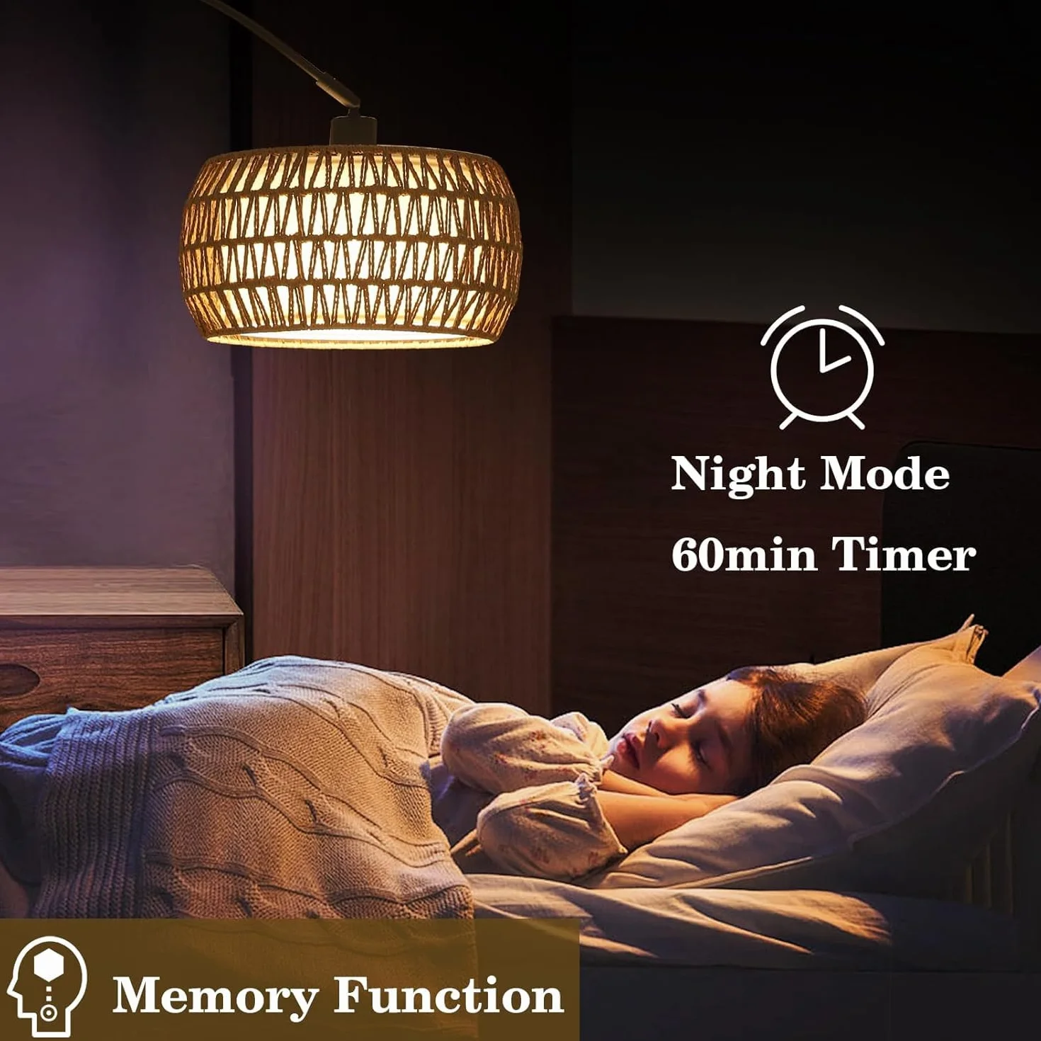 Rayofly Lampe à Arc Vintage avec Abat-Jour en Rotin, Télécommande et Ampoule LED, Contrôle par Application