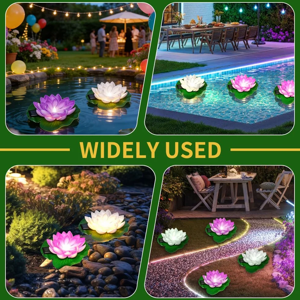 Lanterne Solaire Lotus LED Étanche - Lampe Flottante Piscine Bassin Jardin (Violet Blanc)