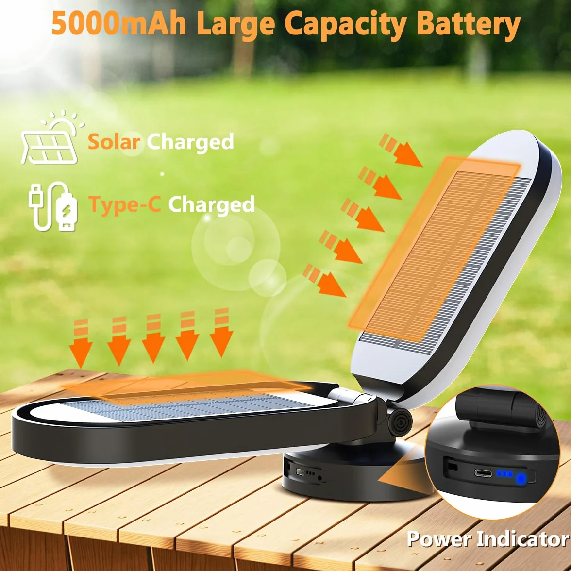 Lampe Solaire Camping Rechargeable LED Lanterne 5000mAh Batterie Externe Pliable Imperméable
