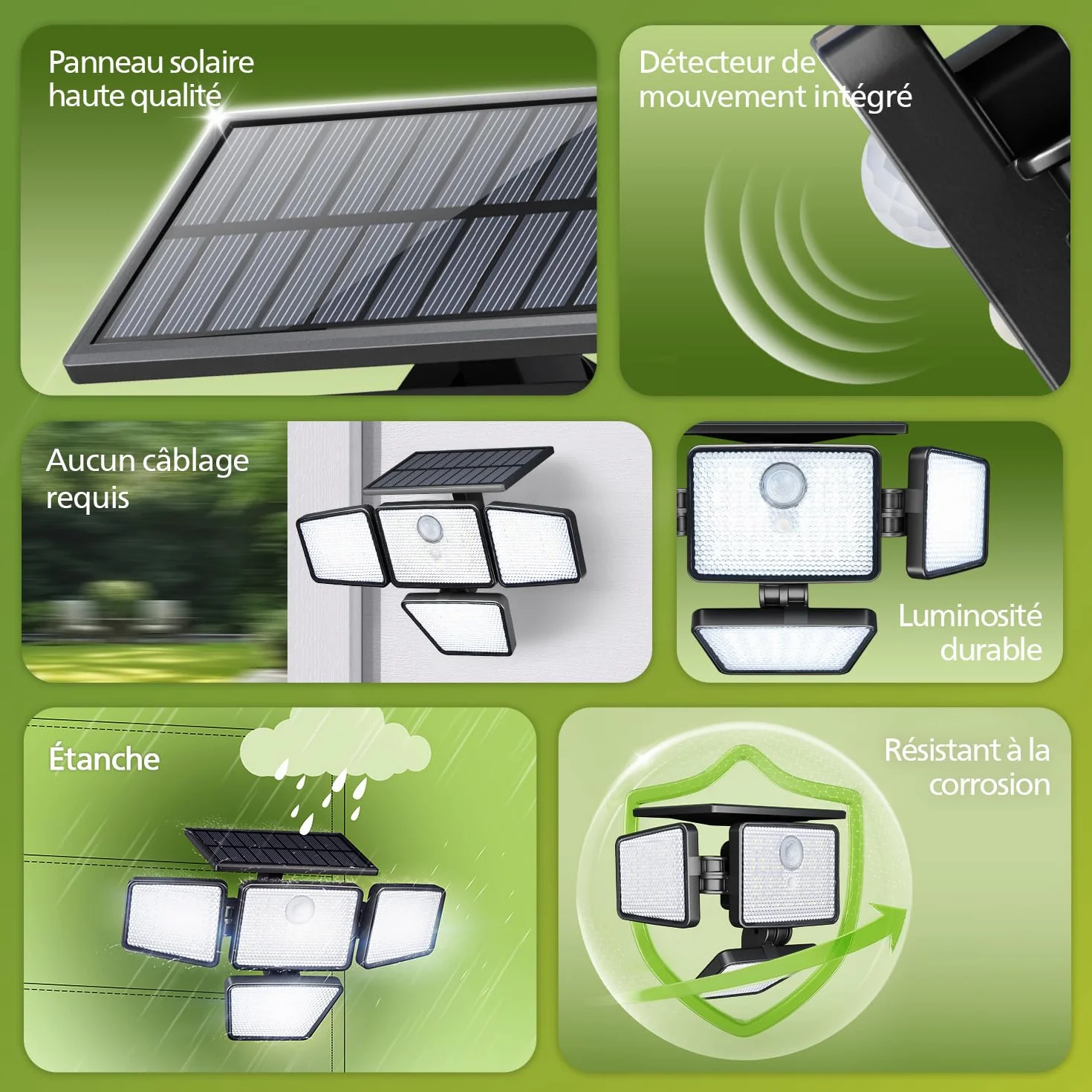 Philips Lampe Solaire de Sécurité Extérieur 196 LED Détecteur de Mouvement PIR 3 Modes 4 Têtes Orientables Projecteur Solaire Télécommande IP65 Étanche