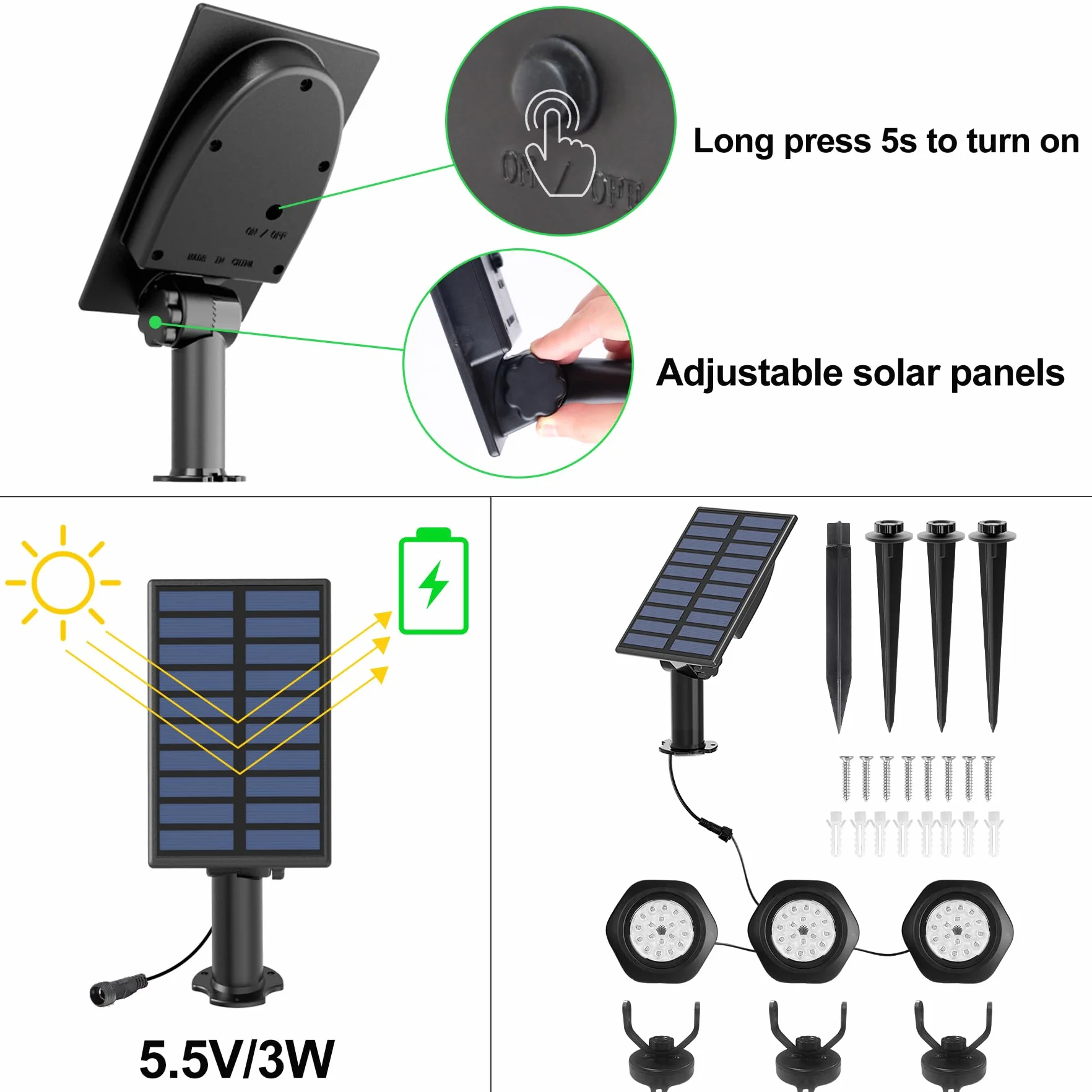 NATPOW Lampe Solaire de Bassin RGB 5.5V IP68 Étanche 6 Couleurs 3 en 1
