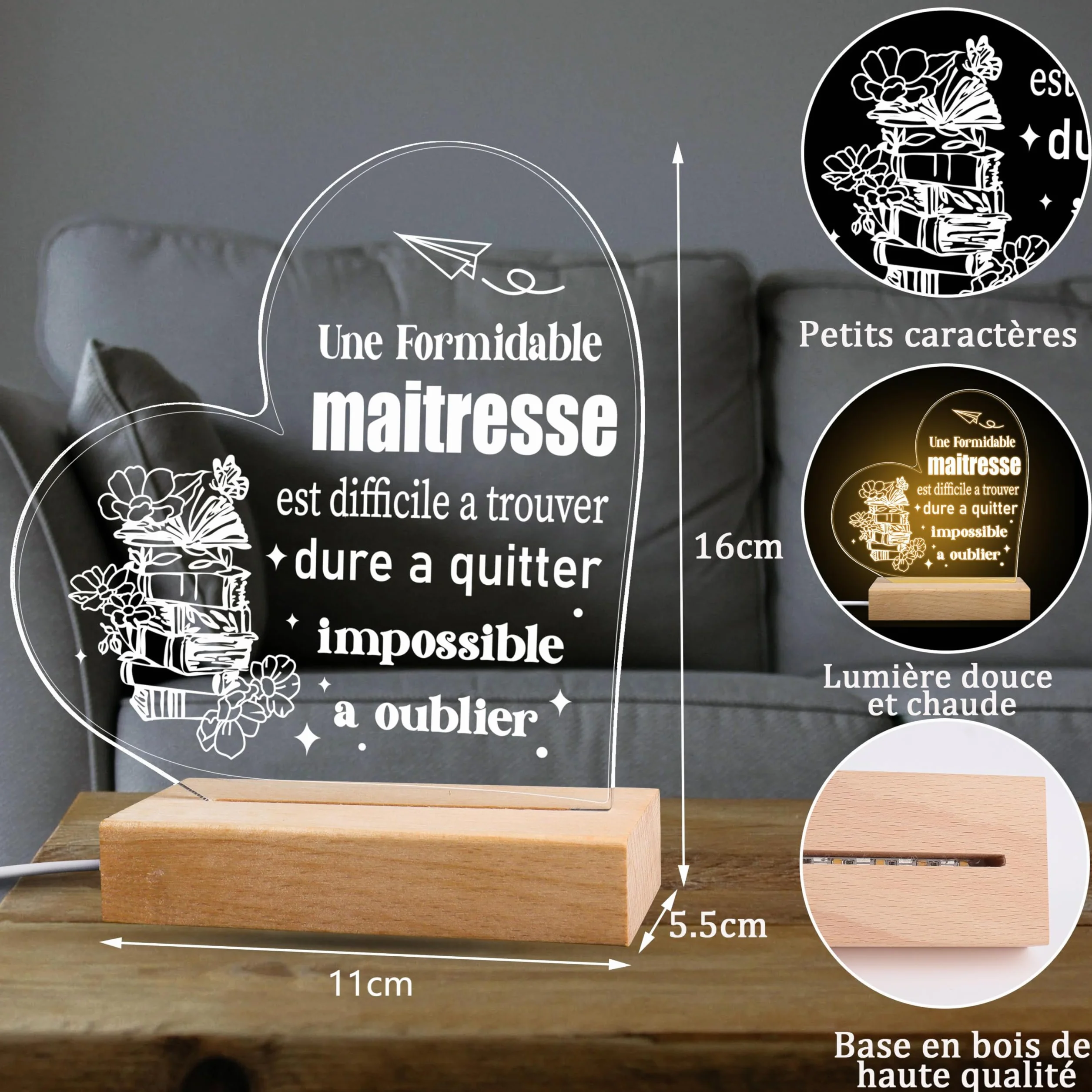 Merclix Lampe Cadeau Maitresse d'École Fin d'Année Maternelle Original Professeur Noel Retraite Anniversaire