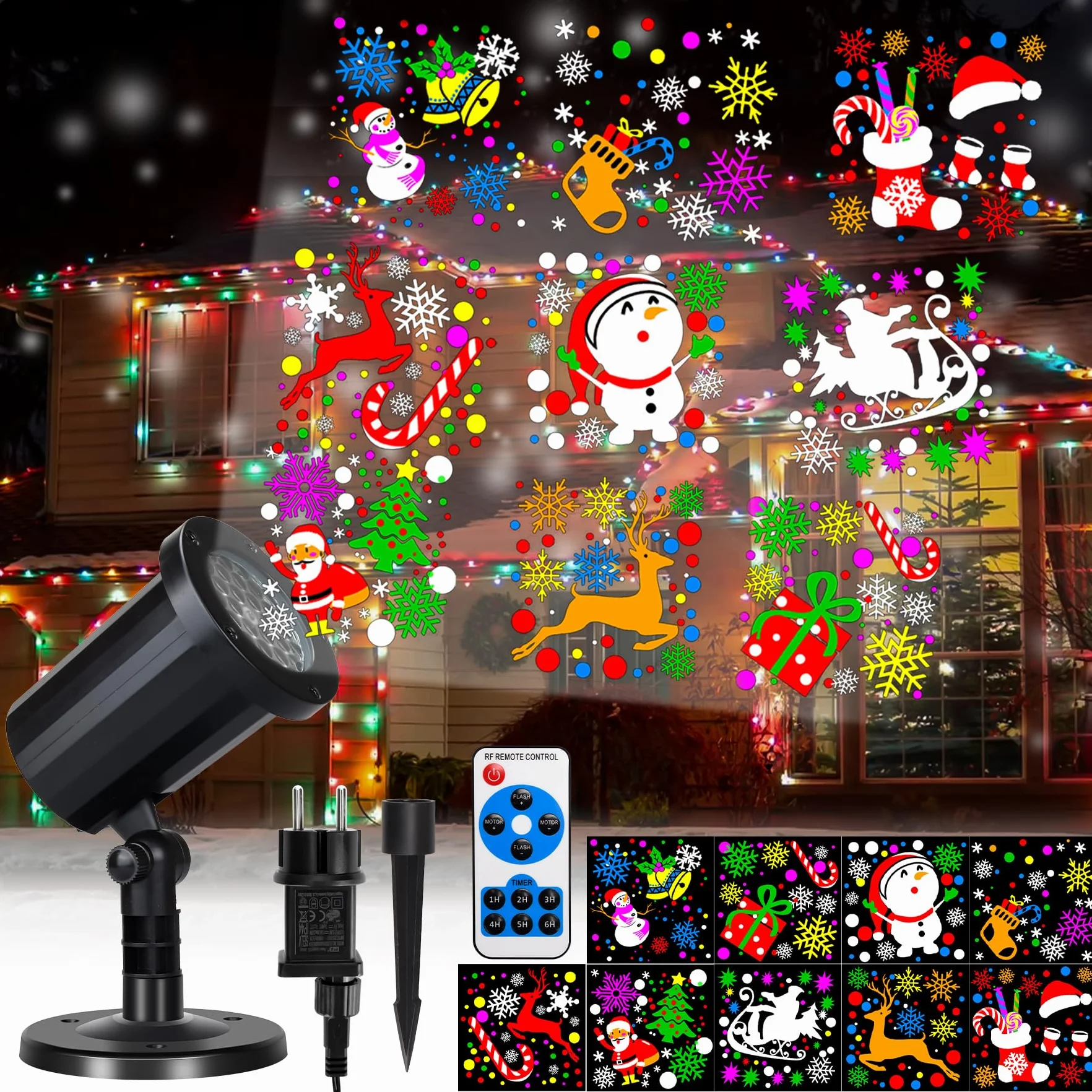 Projecteur de Noël lumineux avec télécommande, câble 5 m, rotation automatique HD pour décoration intérieur et extérieur