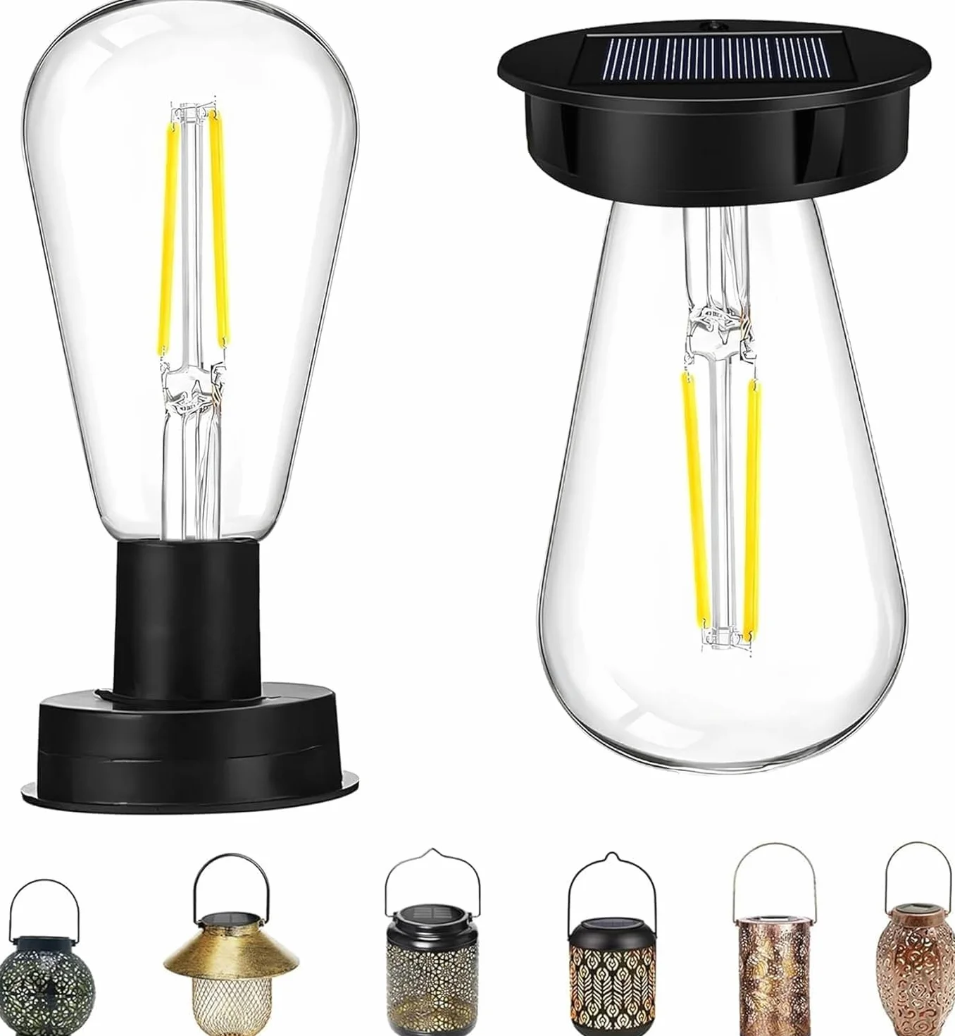 Lot de 2 lampes solaires de rechange pour extérieur avec ampoule LED claire et panneau solaire 8 cm