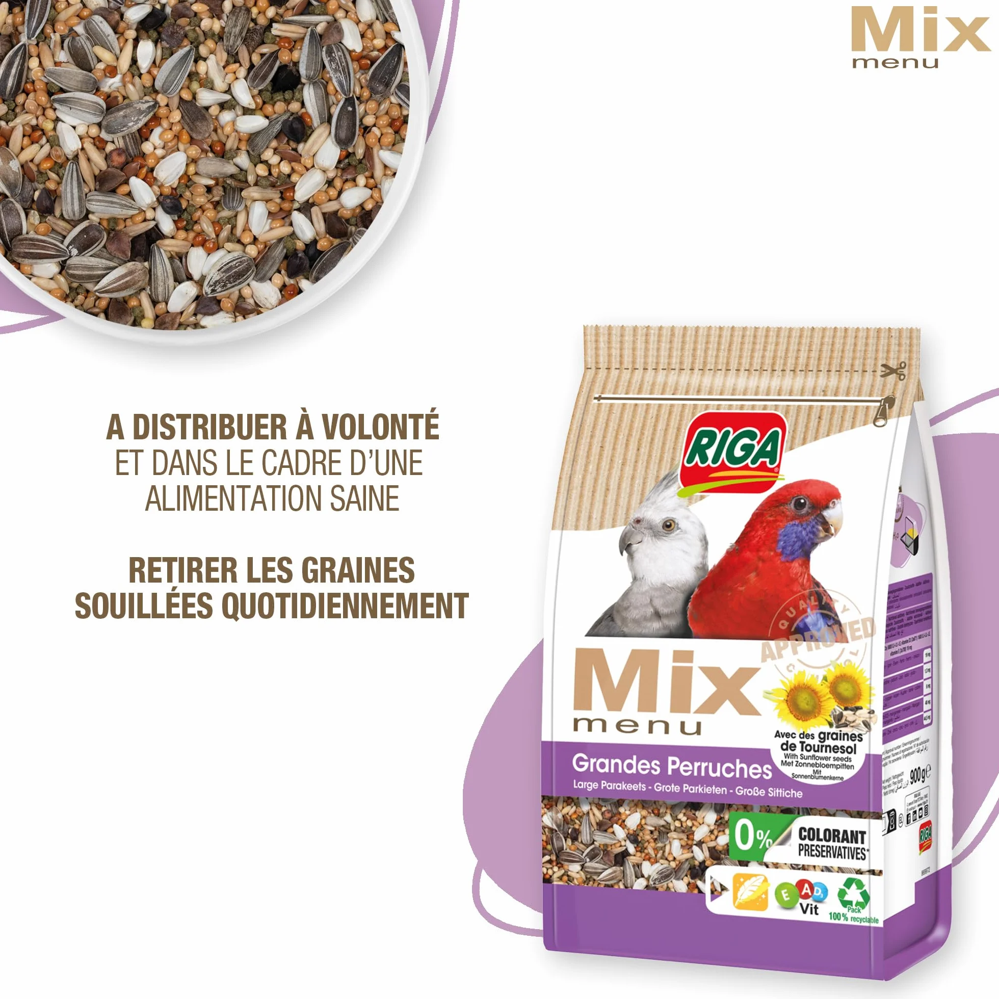 Riga Menu Mix Grandes Perruches Nourriture Oiseaux Graines 900 g