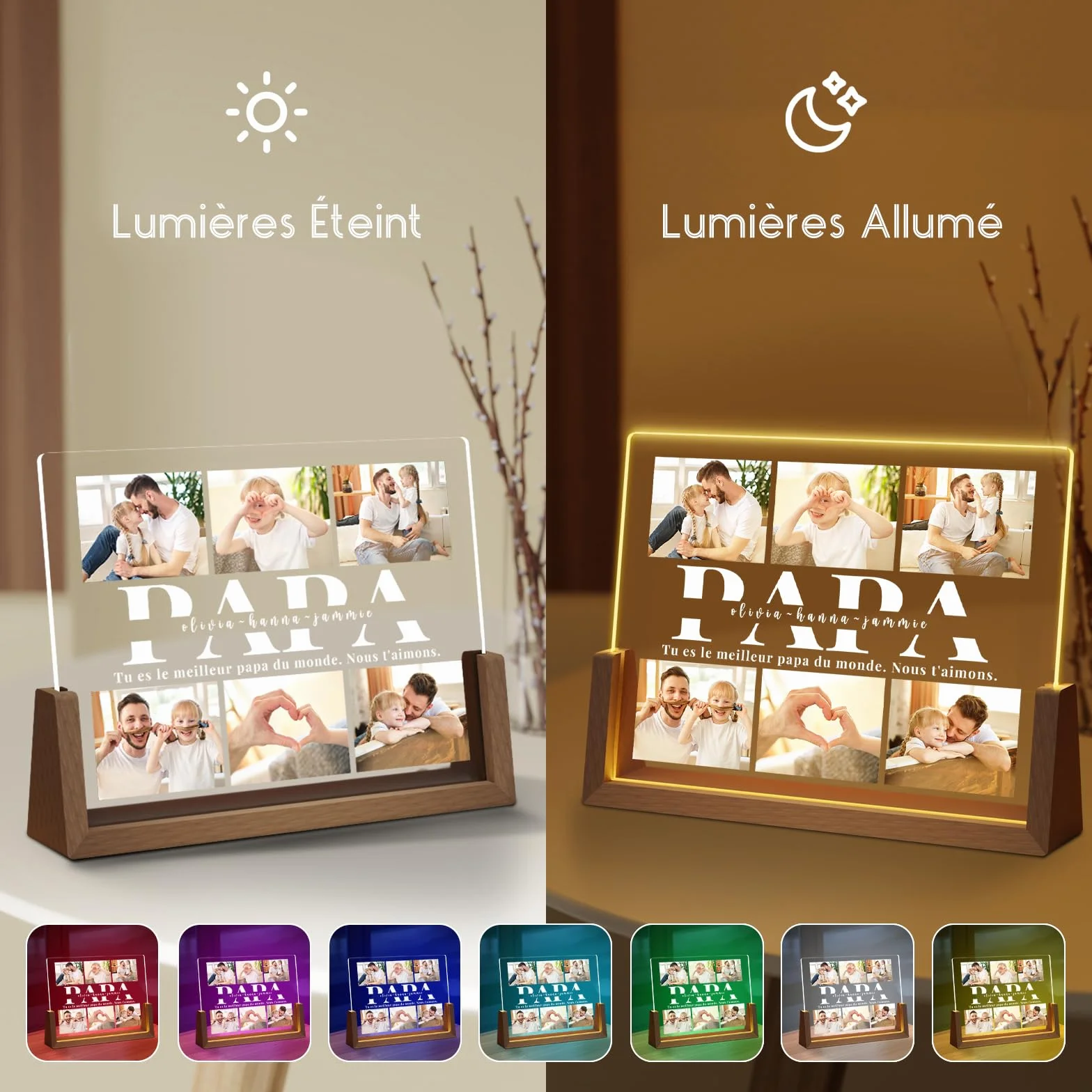 LUCKOR Cadre Photo Personnalisé Fête des Pères - Lampe Papa avec Photo Bébé