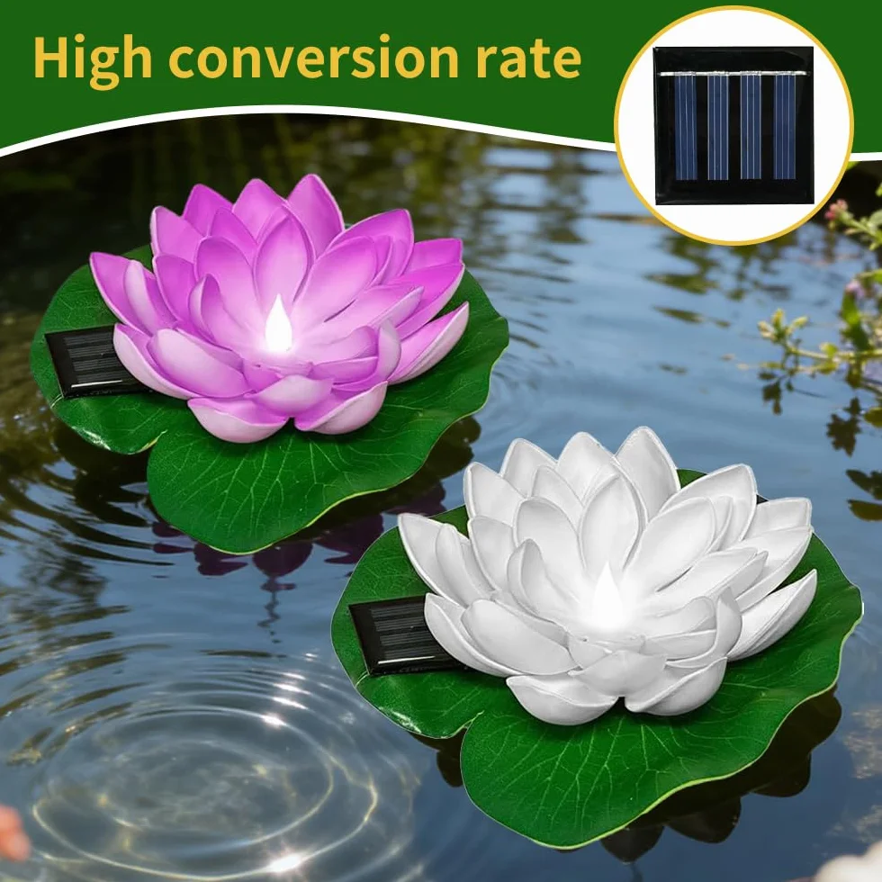 Lanterne Solaire Lotus LED Étanche - Lampe Flottante Piscine Bassin Jardin (Violet Blanc)