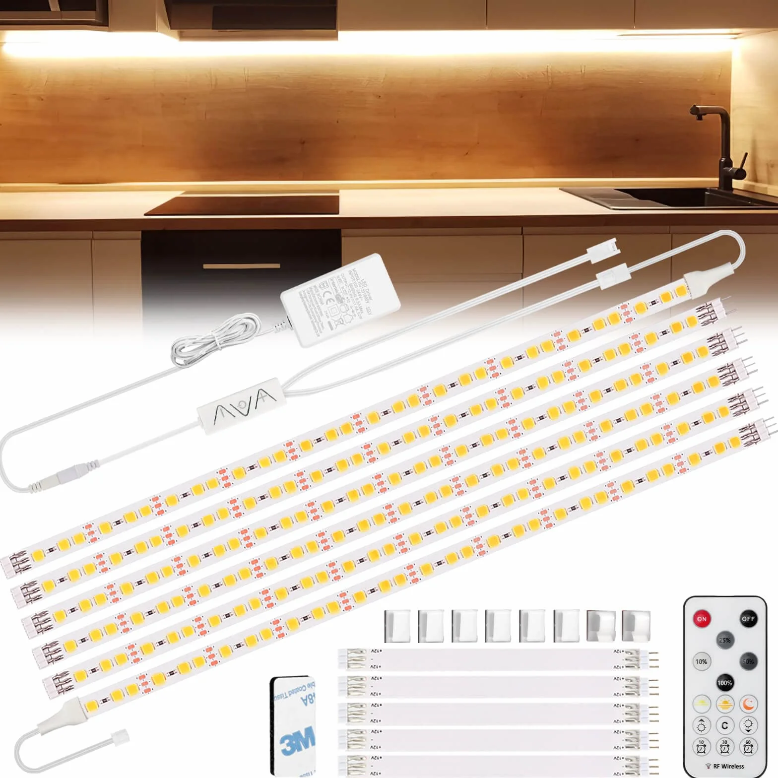 Ruban LED 180 LEDs 2700K Blanc Chaud 3m 12V avec Télécommande et Prise Kit Éclairage Intensité Variable