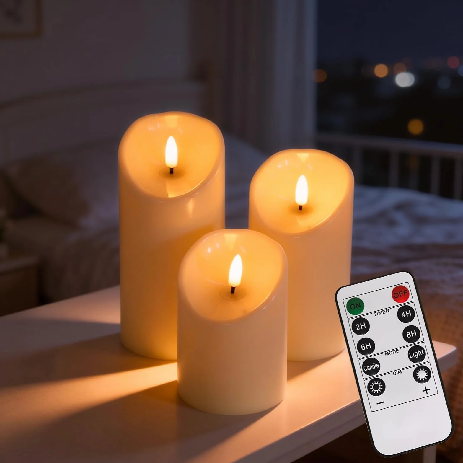 Bougies LED Rechargeables Lot de 3 avec Télécommande Flamme Vacillante Réaliste 10/12.5/15 cm
