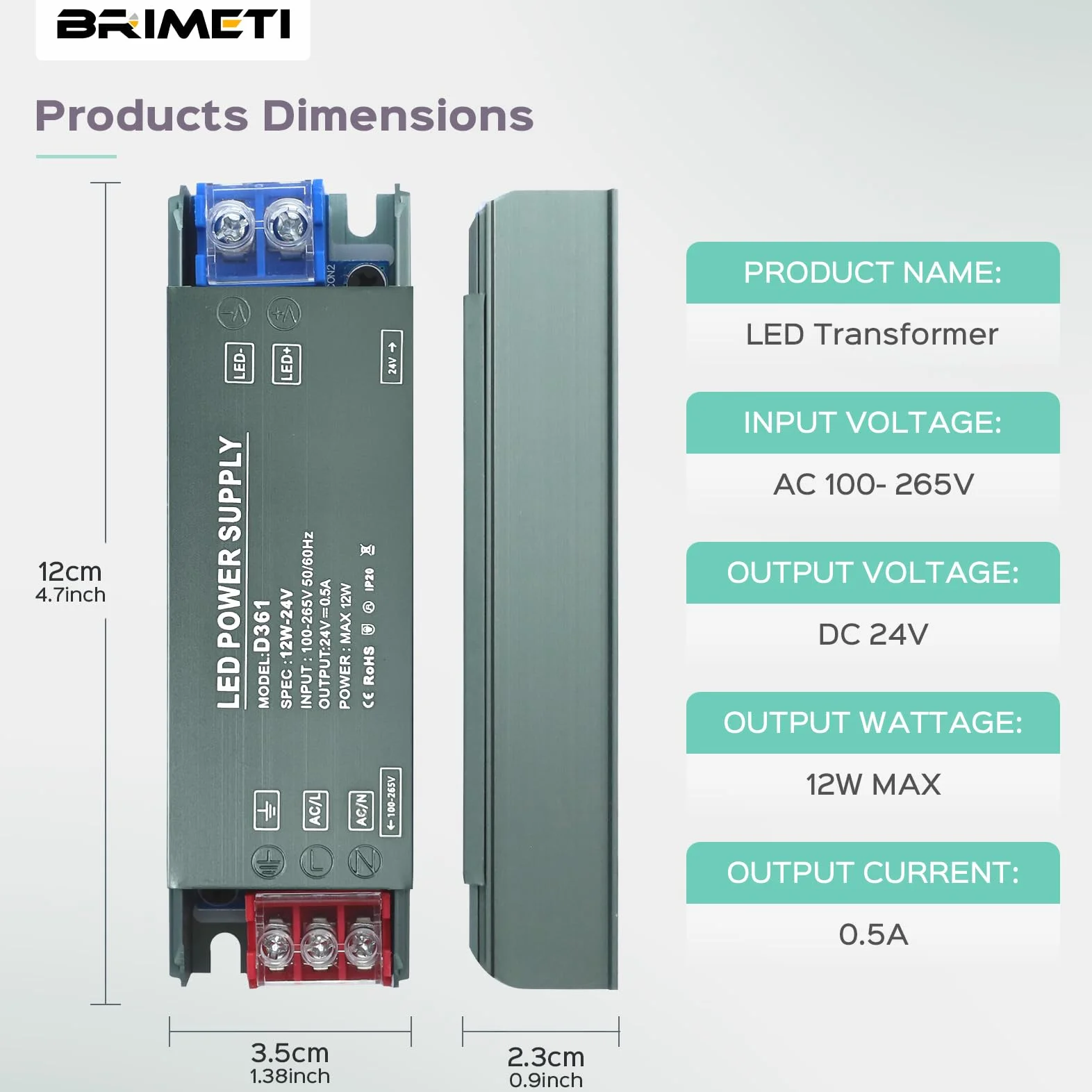 Transformateur 220V-24V LED Driver 12W Ultra Mince 0.5A Adaptateur Alimentation AC-DC Convertisseur Tension Constante