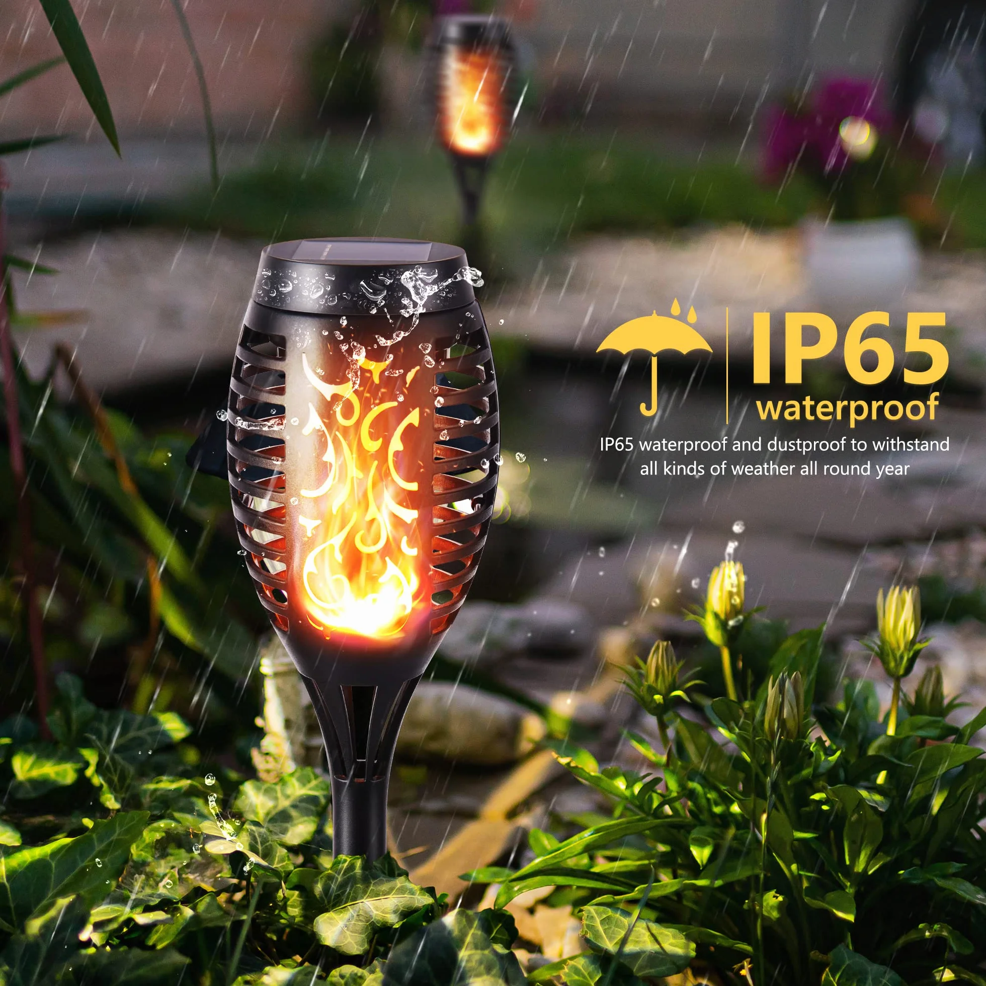 Geemoo Lumières Flamme Solaire Exterieure 6 Pack Etanche Lampe Torche Solaire