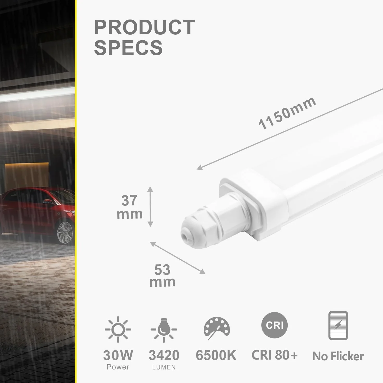 BrightFly Lot de 2 Réglettes LED 120 cm, 30W 3420 lm, 6500K Blanc Froid, IP65 Étanche pour Garage