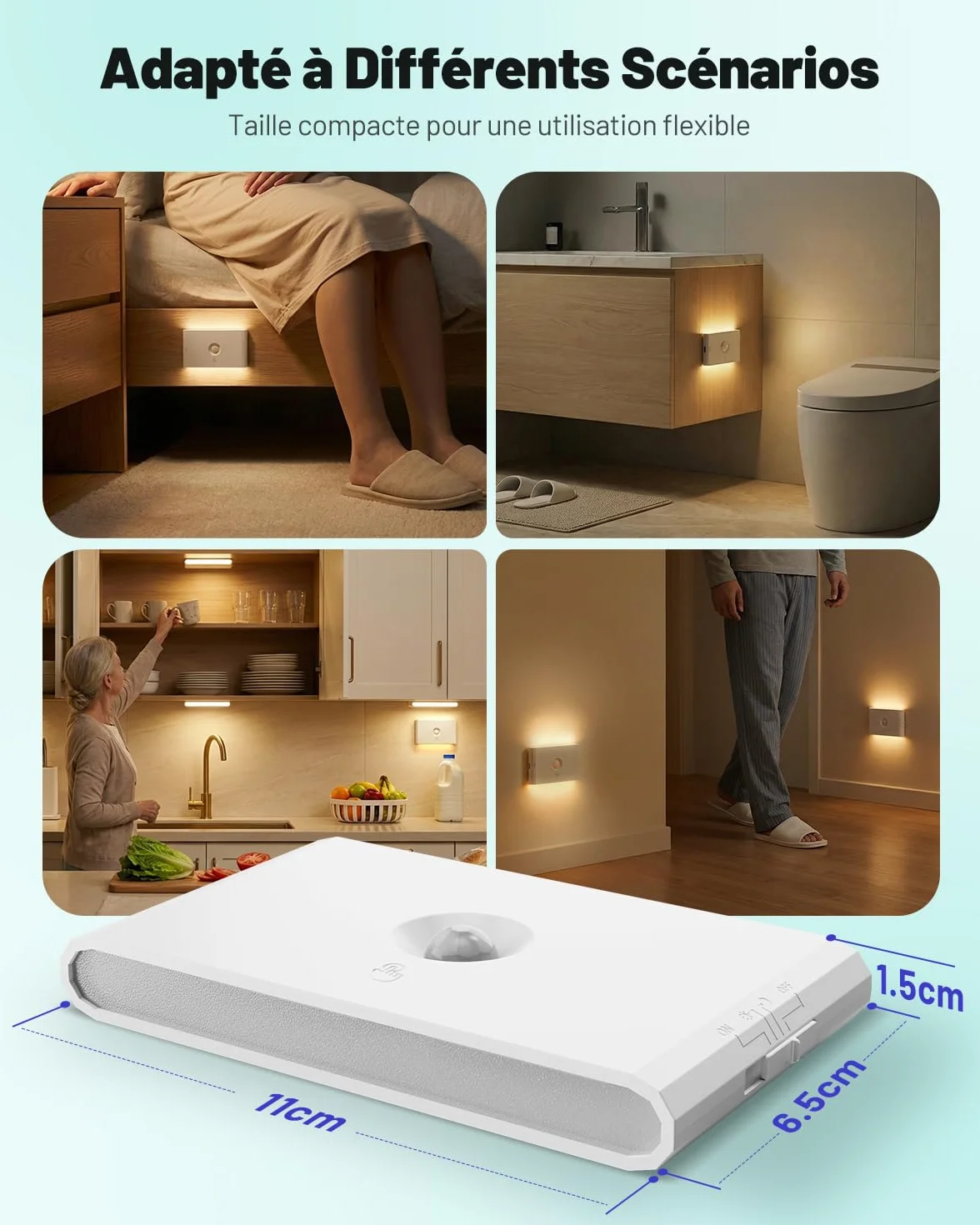 Veilleuse Détecteur de Mouvement Capteur Crépuscule Lampe Rechargeable USB 3 Mode AUTO ON/OFF LED Intérieur Réglable 3 Températures Couleur Lot de 4