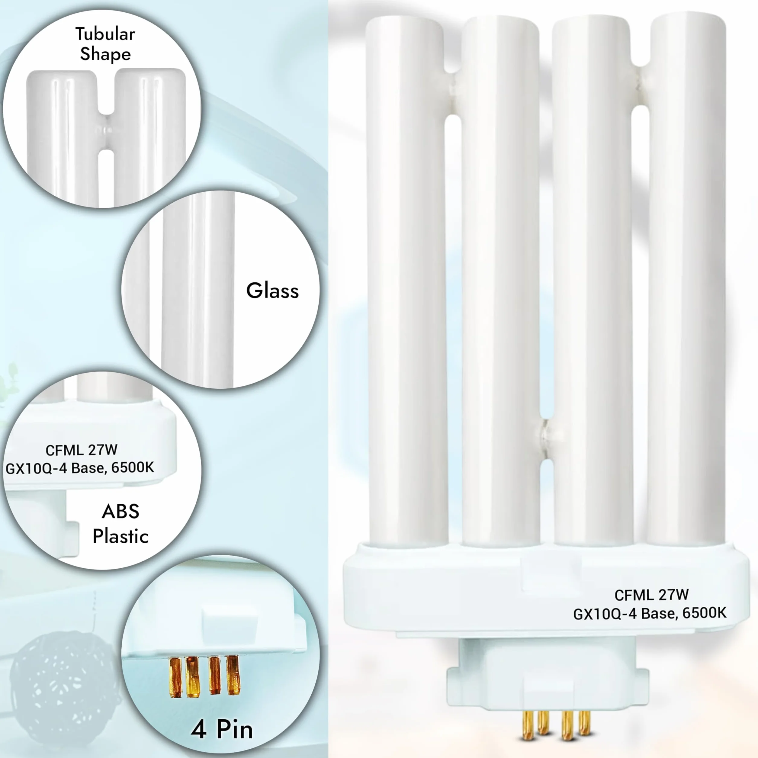 ARSUK Ampoule CFL 27W GX10Q-4 6500K Lumière du Jour Blanc Naturel 4 Broches