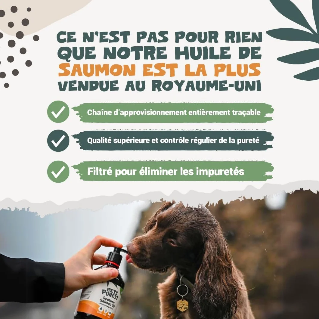 Pets Purest Huile de Saumon pour Chien et Chat 500ml Omega 3 6 9 Vitamine E