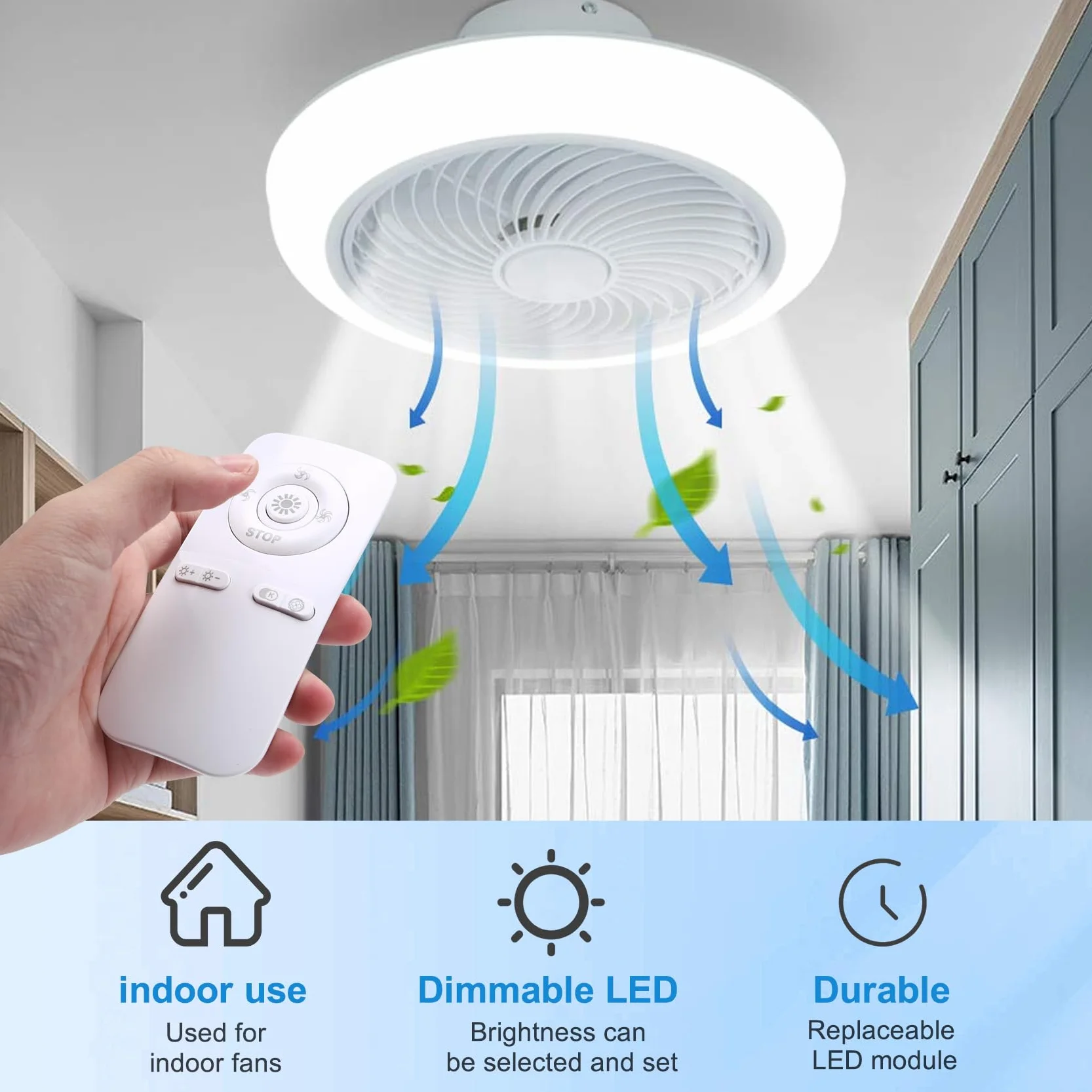 Ventilateur de Plafond avec Lumière Télécommande 100 W Accessoires 30-50 W x 2