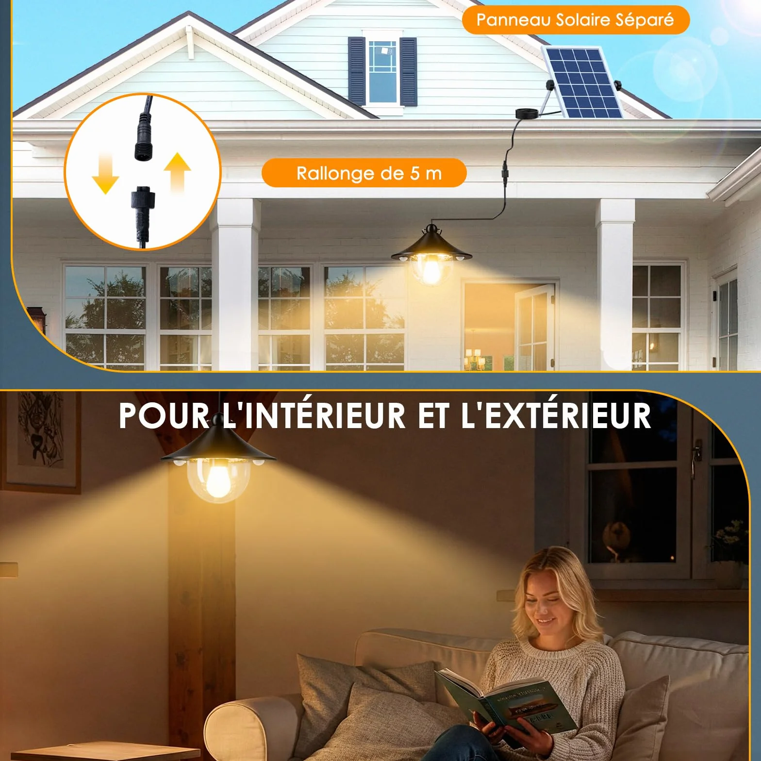 Lampe Solaire Exterieur IP65 Étanche 80 LED 2700K-6500K Détecteur de Mouvement Télécommande E27 Quntis Suspendue pour Pergola Jardin