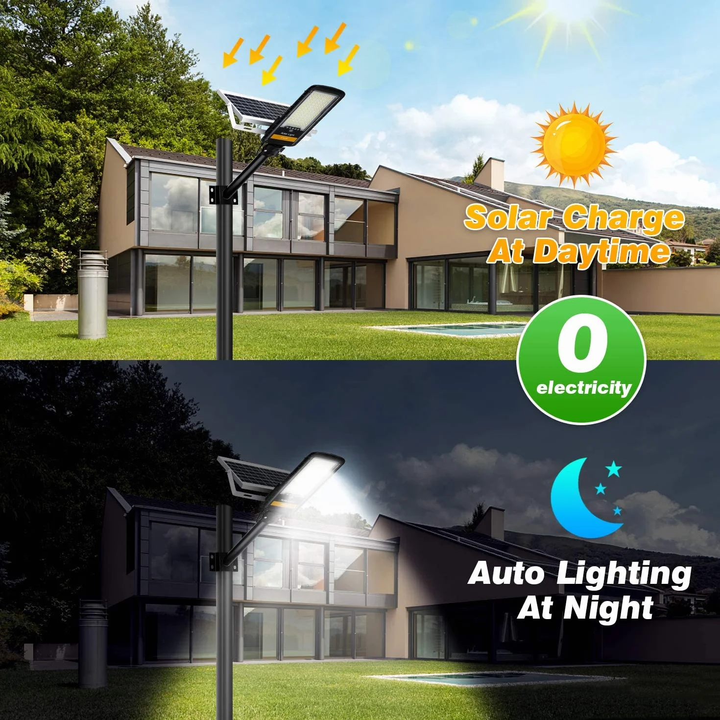 Kingwei 80W Lampadaire Solaire Exterieur 6500K Projecteur LED avec Télécommande 84 LED Etanche Jardin