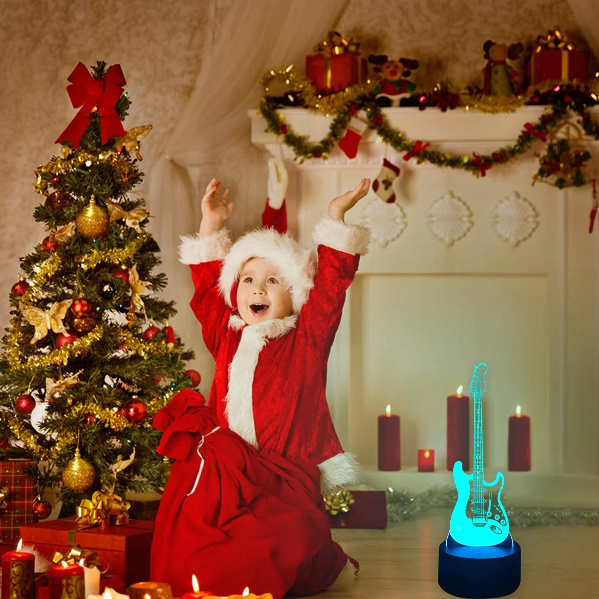 Lampe Illusion Optique LED Veilleuse 7 Couleurs Tactile Guitare avec Câble USB