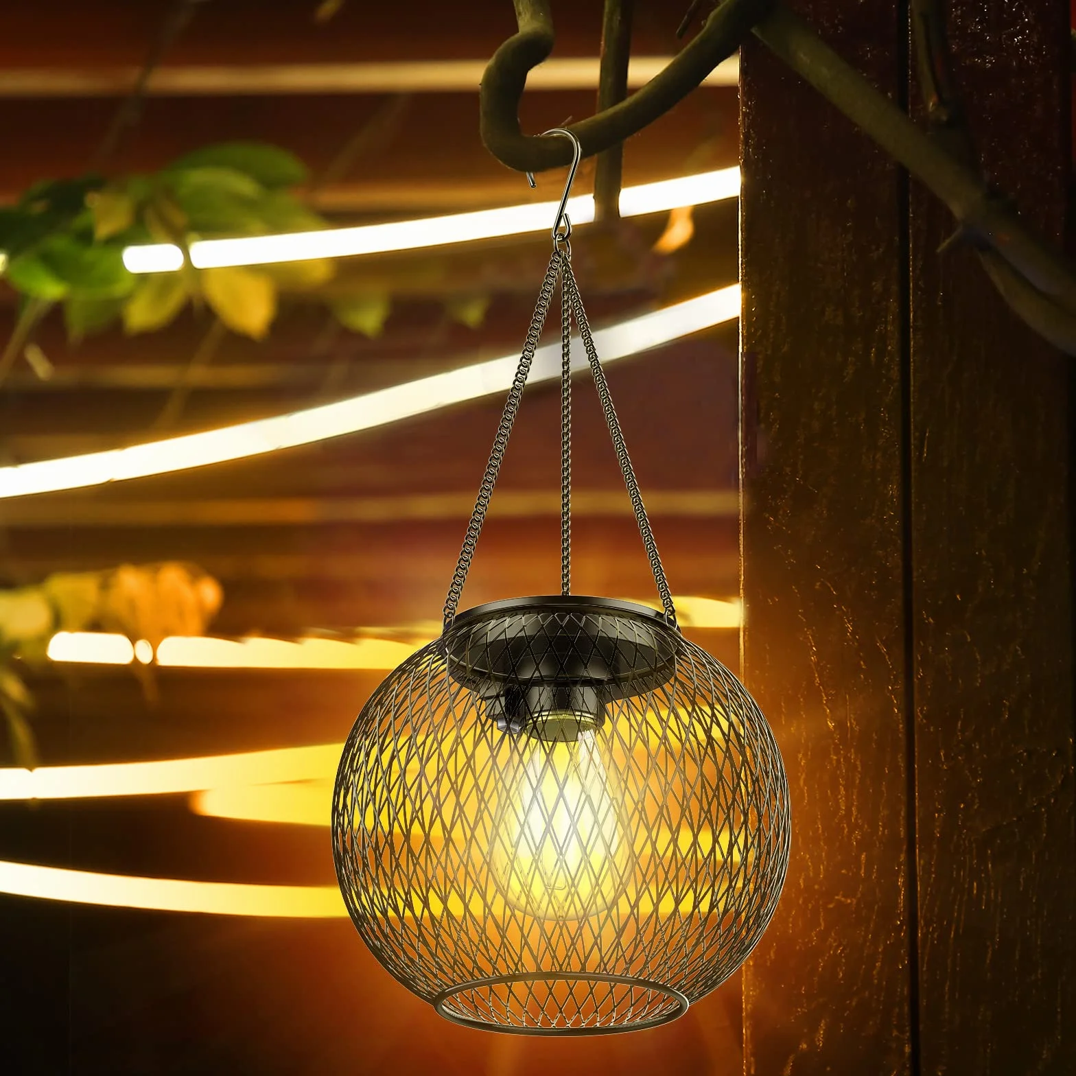 Lanterne Solaire Extérieur IP65 Lampe Suspendue Métal Jardin
