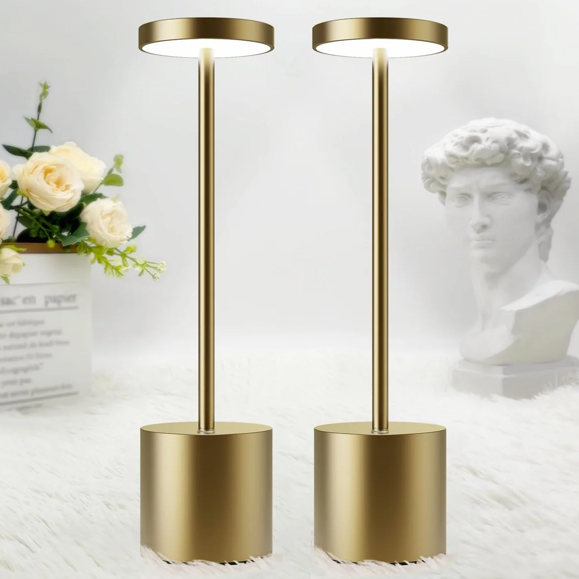 Lampe de chevet tactile sans fil 5000mAh 2 PCS LED rechargeable USB, 3 températures de couleur