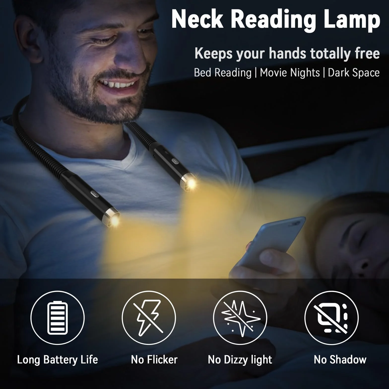 Diboniur Lampe de Lecture de Cou Rechargeable, 3 Couleurs 3 Niveaux Luminosité, Pliable 360°, LED USB Voyage Tricot Camping
