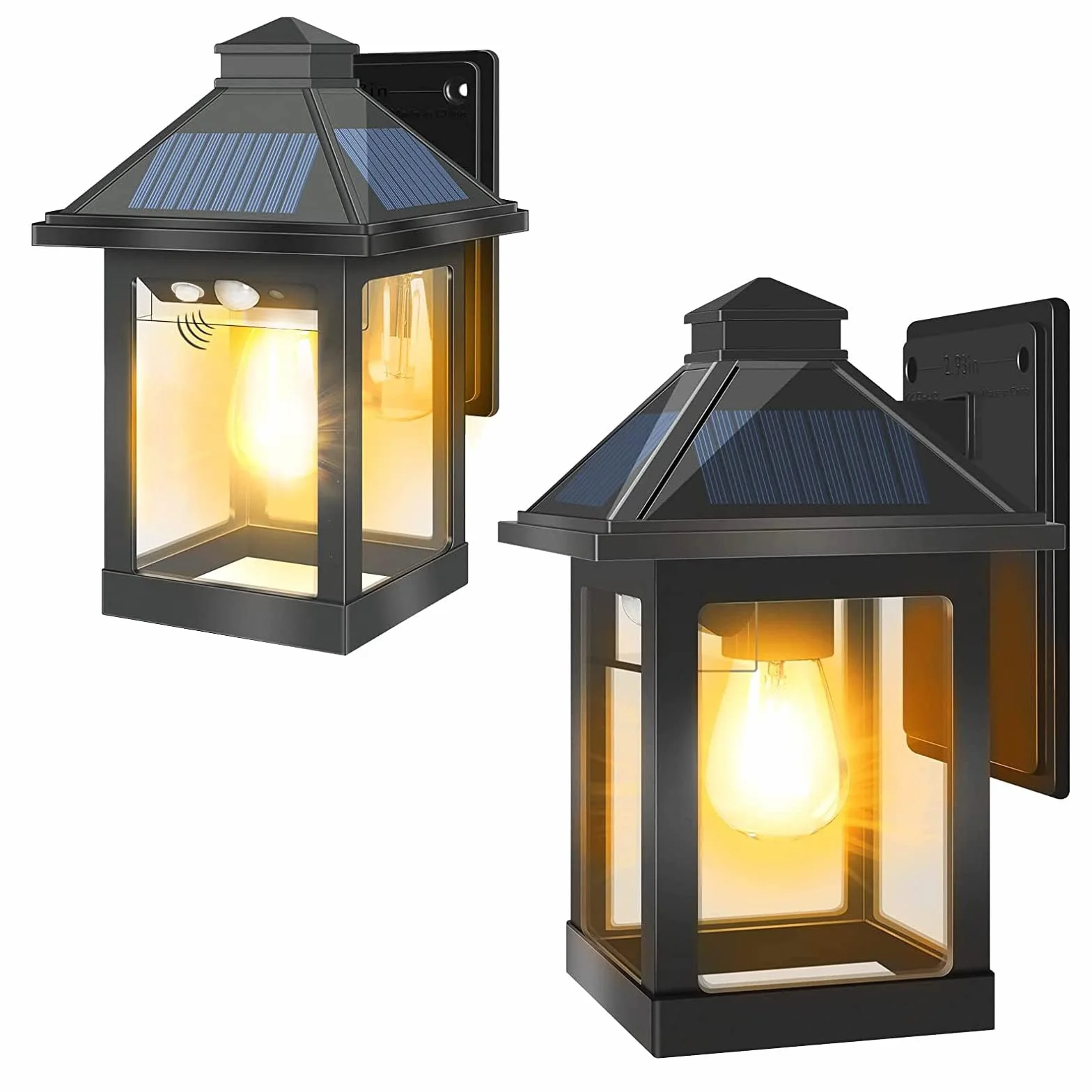 Projecteur Exterieur Solaire Moman Lot de 2 Applique Murale Vintage Détecteur de Mouvement 3 Modes Étanche IP65