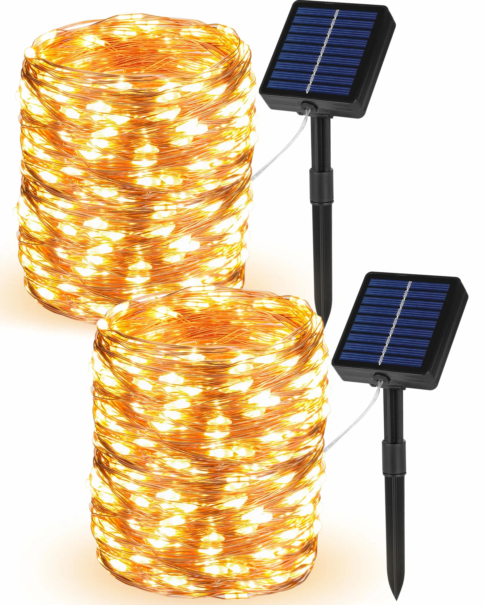 Guirlande Solaire Extérieur 20M 200LED IP65 8 Modes Minuteur Mémoire Fil de Cuivre Blanc Chaud