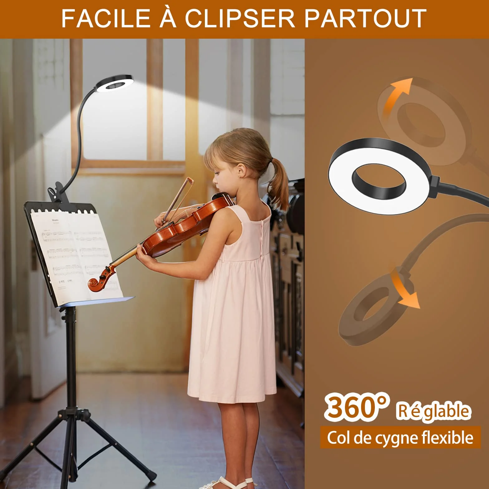 iZELL Lampe de Bureau à Pince LED 40CM, 3 Modes 10 Niveaux Luminosité, Flexible 360°, avec Adaptateur USB