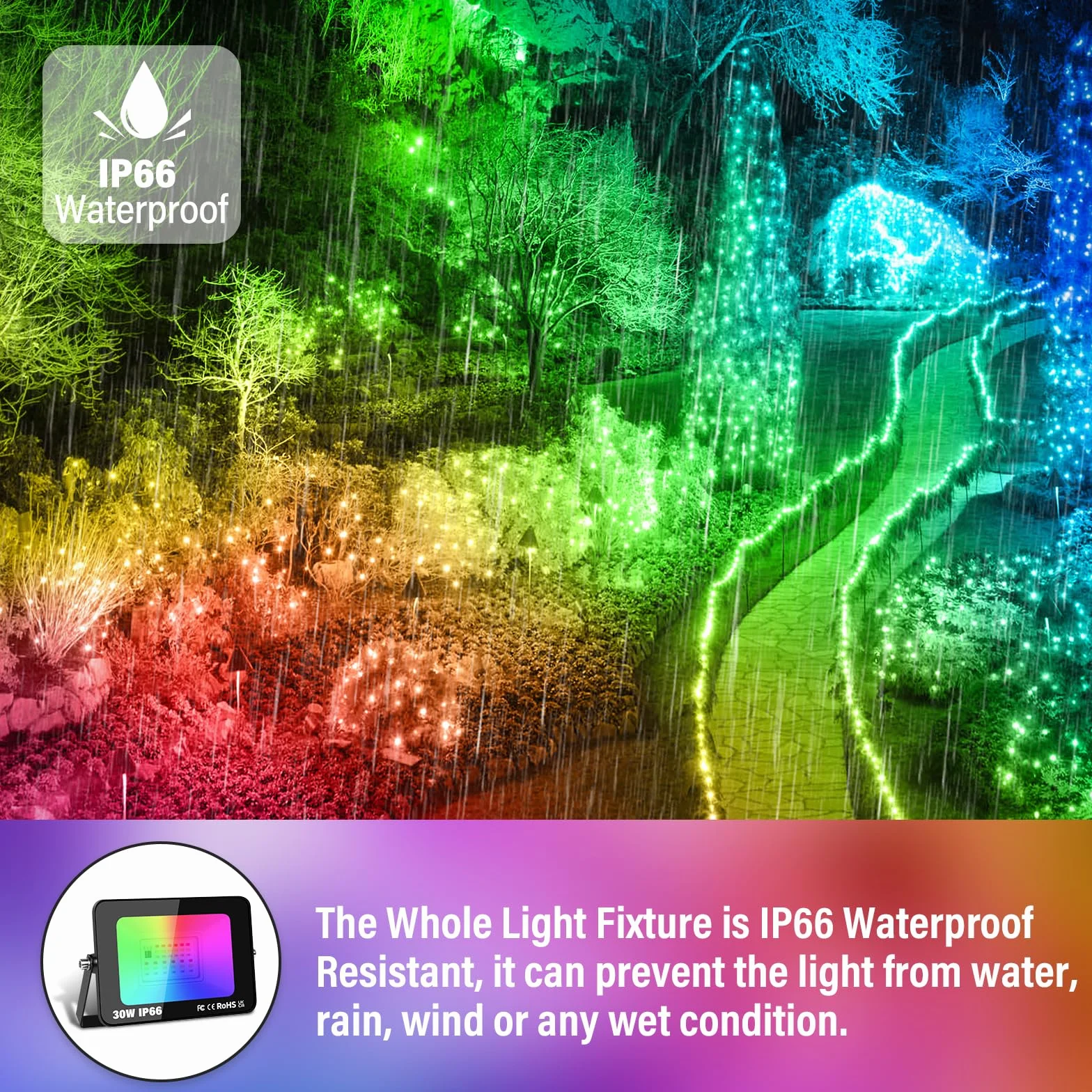 Projecteur LED RGB Exterieur 30W 16 Couleurs 4 Modes IP66 Jardin