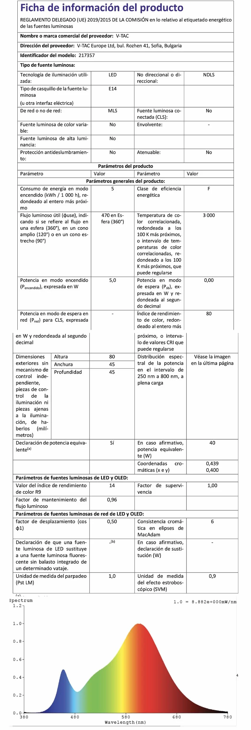 V-TAC Ampoule LED E14 4,5W P45 470 Lumen 3000K Blanc Chaud 180° Lot de 3