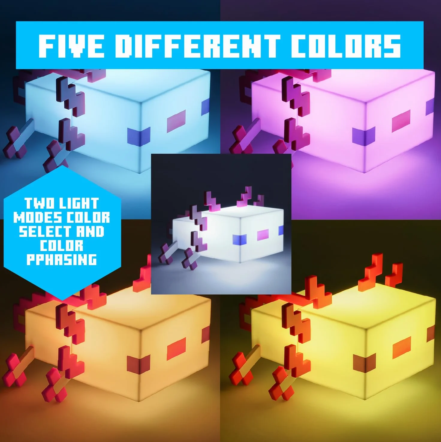 Lampe Axolotl Minecraft Officielle Cinq Modes de Couleur pour Bureau de Jeu
