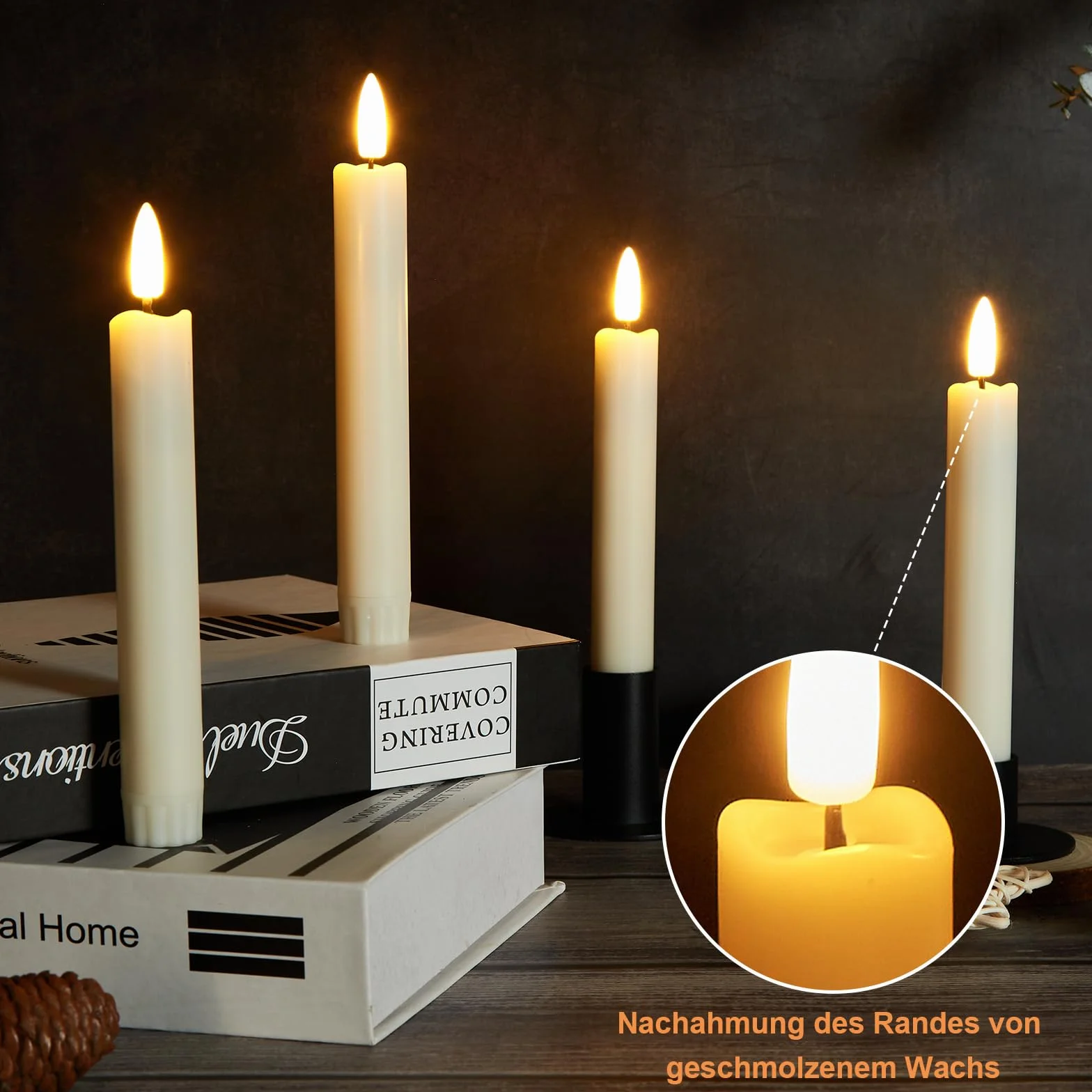 Lot de 12 bougies coniques à piles avec mèche 3D ivoire, télécommande 10 boutons et minuterie - Bougies sans flamme vacillantes blanc chaud