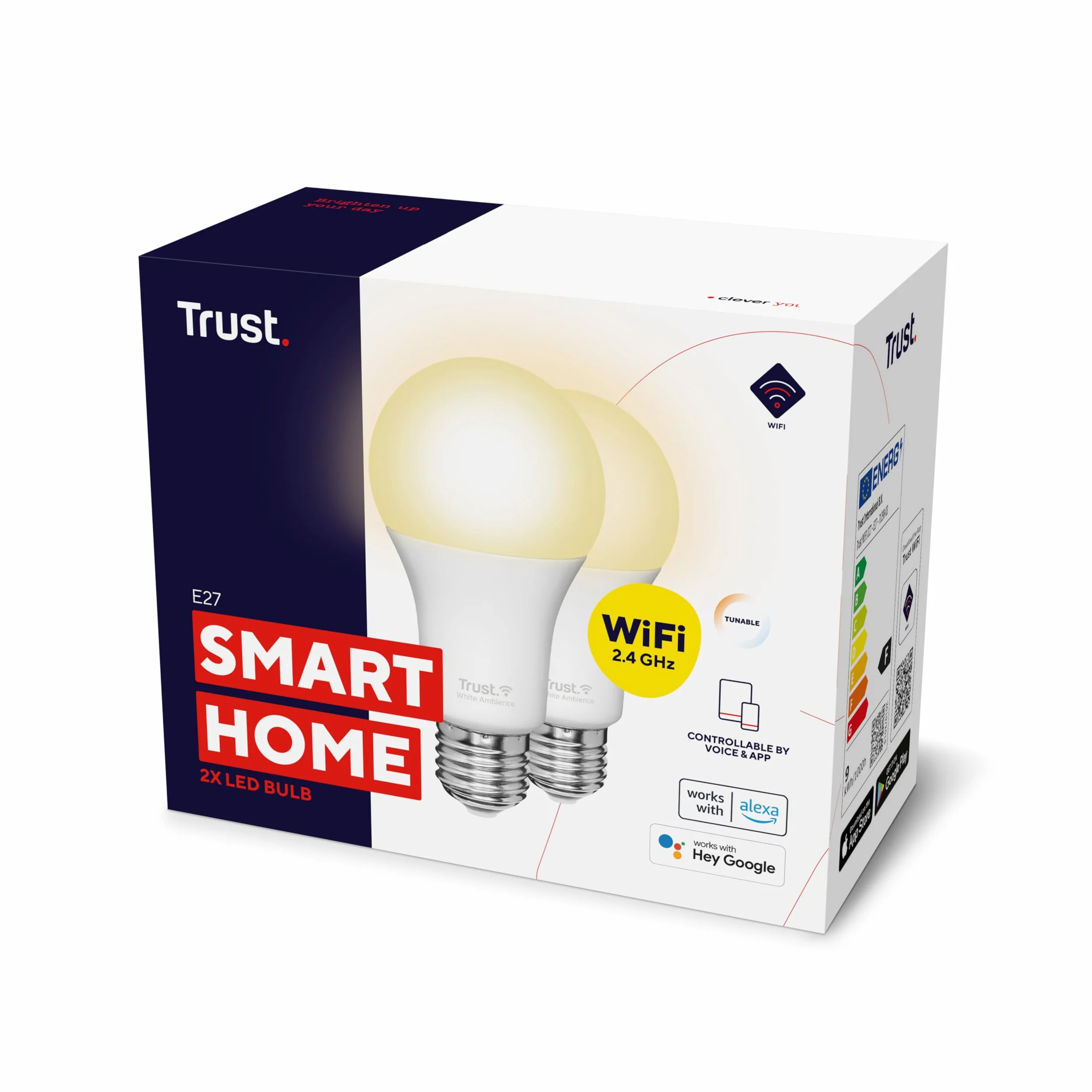 Ampoule Connectée WiFi E27 Compatible Alexa Google Home, Dimmable Sans Hub, 2.4GHz LED Lampe Blanc Chaud Froid, Lot de 2