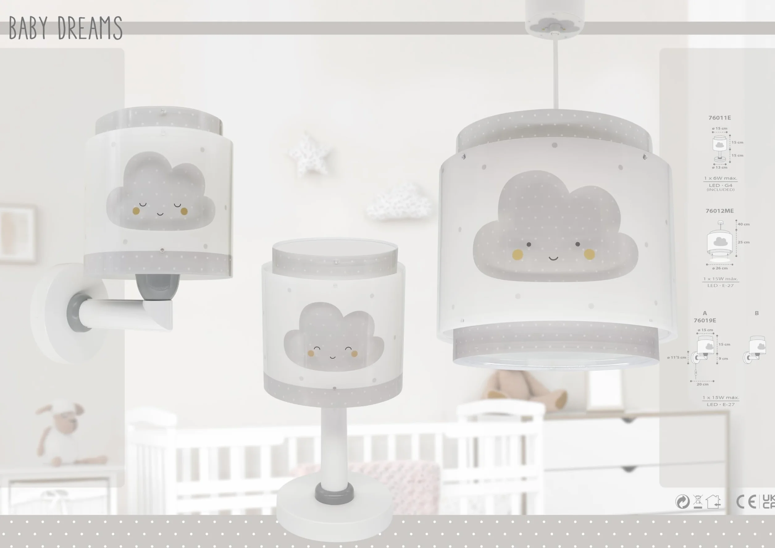 Dalber Lampe Suspension Nuage Gris E27 Chambre Enfants